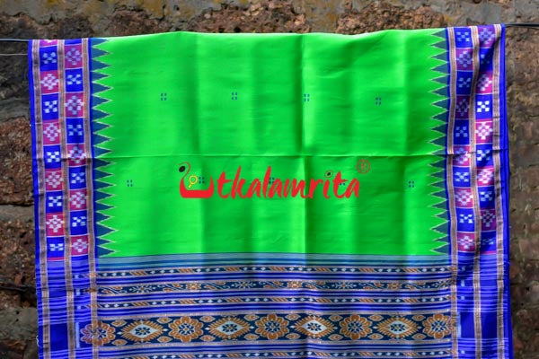 Leaf Green Purple Pink Double Border Pasapali Khandua Silk Saree