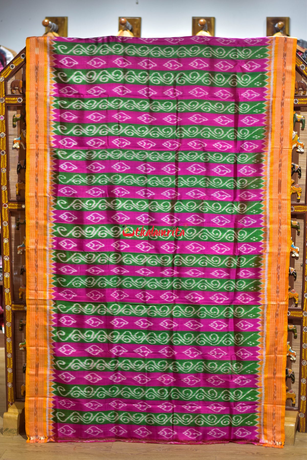 Pink Green Sankha Lata Khandua Silk Saree