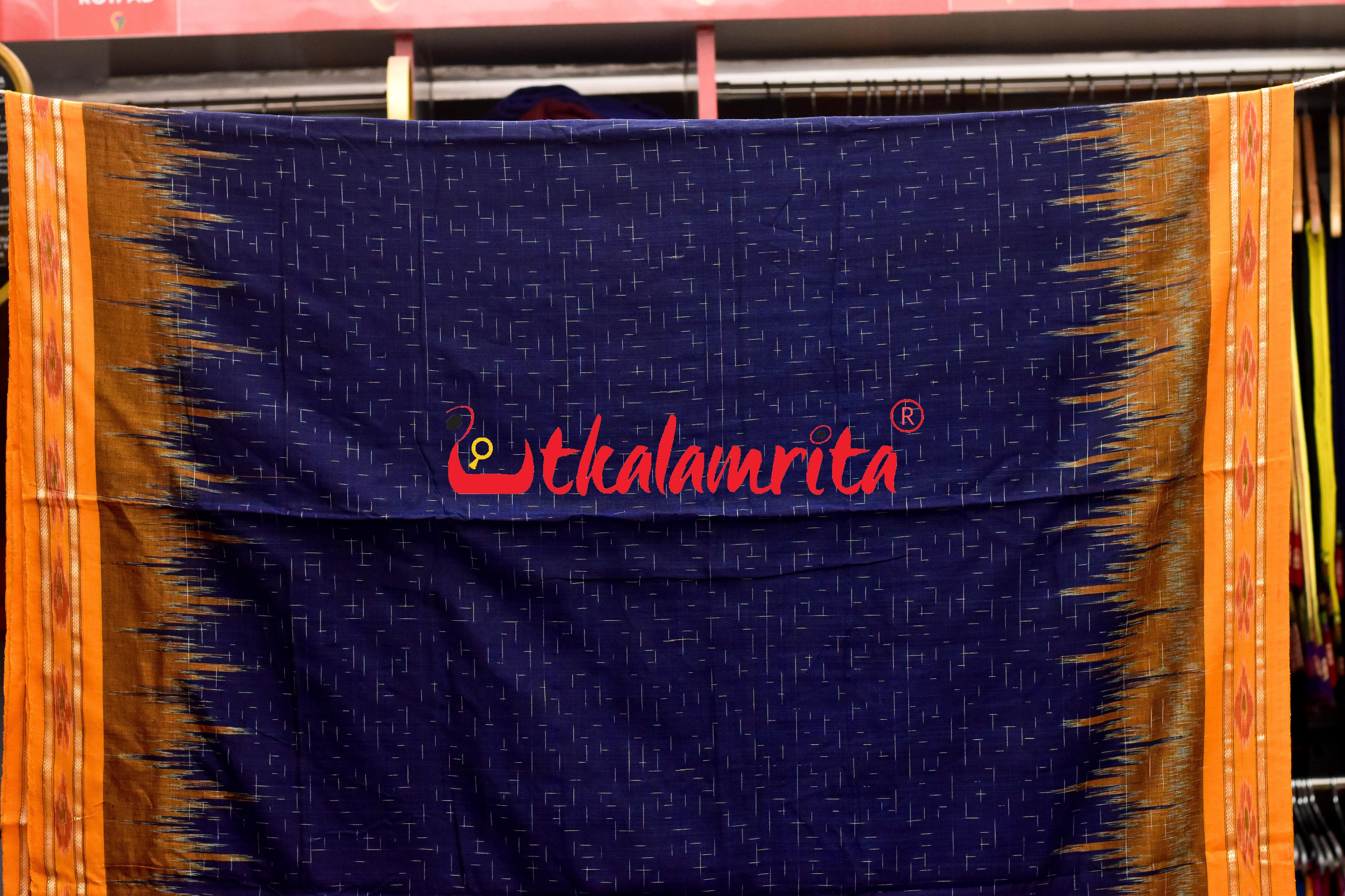 Navy Blue Yellow Jharana Khandua Cotton Saree