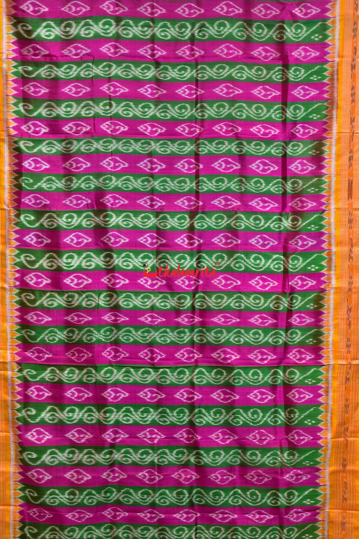 Pink Green Sankha Lata Khandua Silk Saree