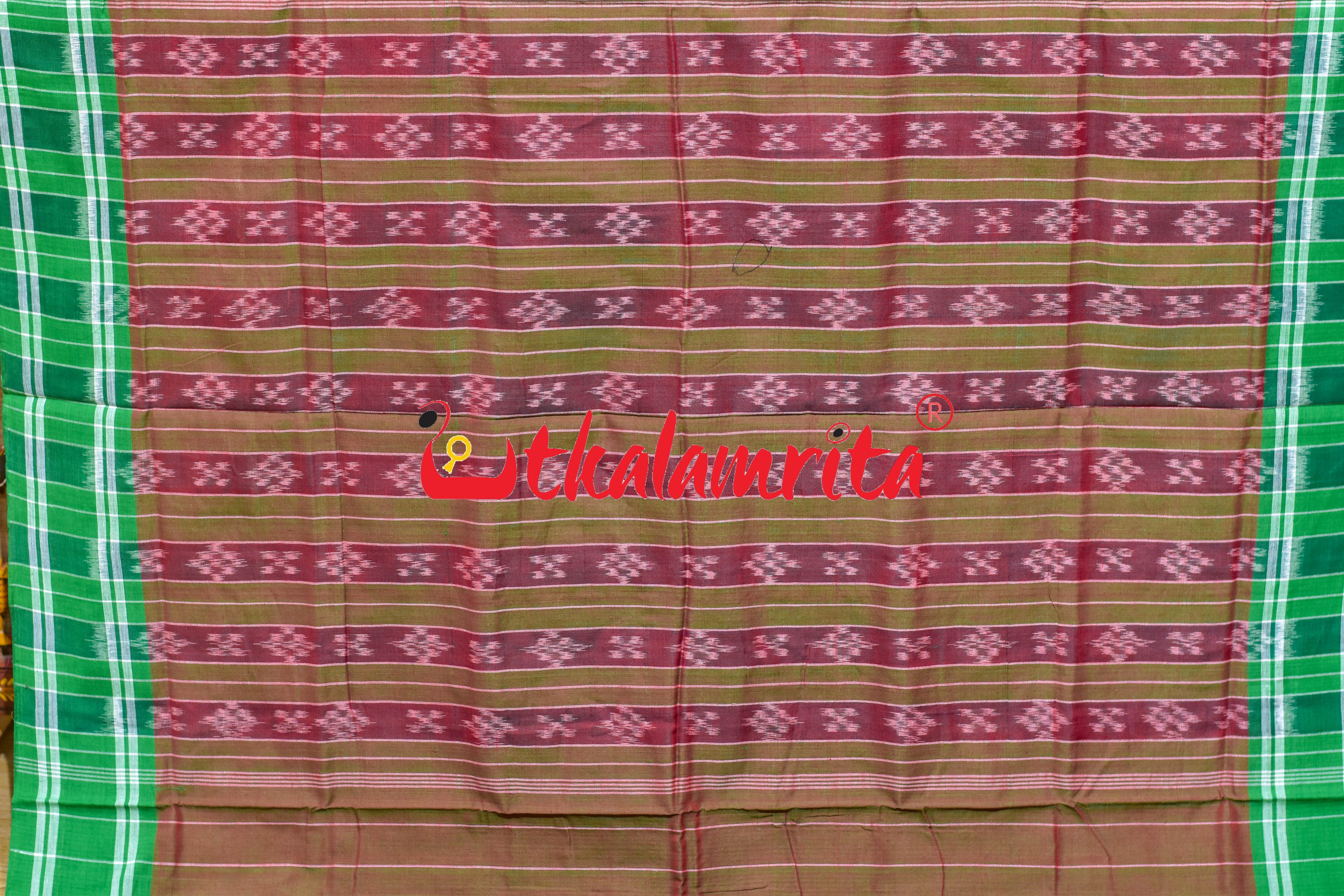 Red Chhatu with Green Border Khandua Cotton Saree