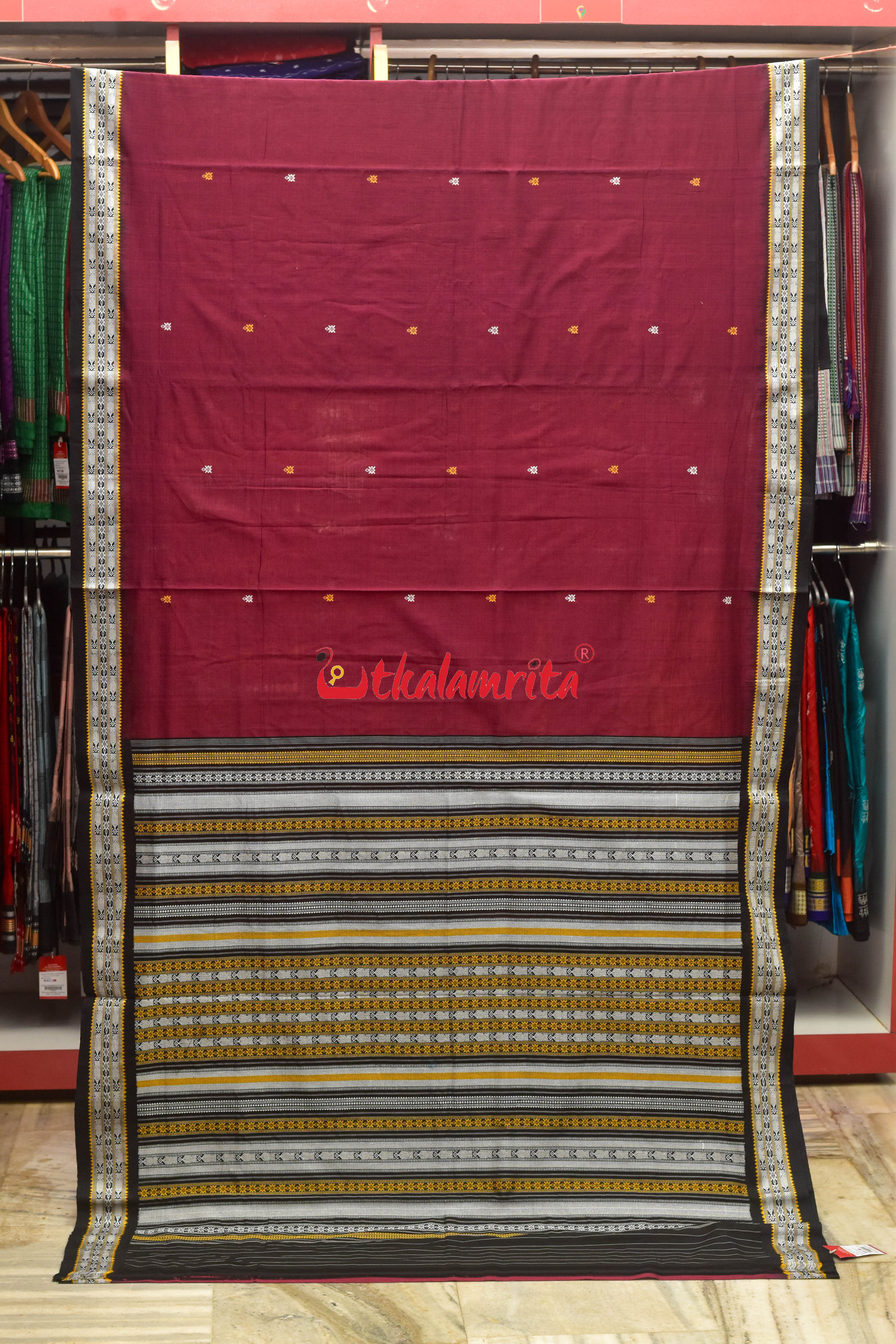 Nuapatna Habaspuri Maroon Cotton Saree