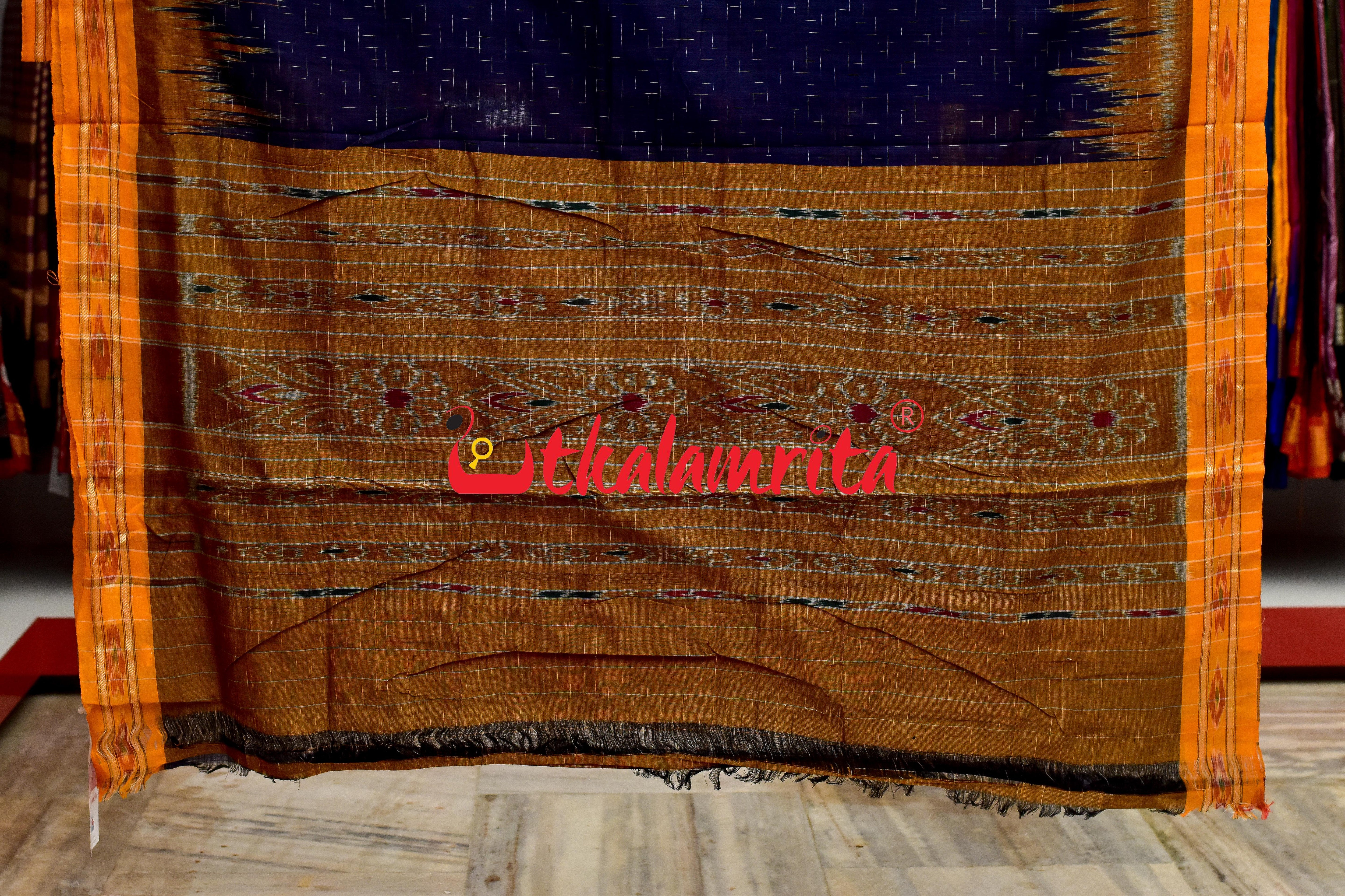 Navy Blue Yellow Jharana Khandua Cotton Saree