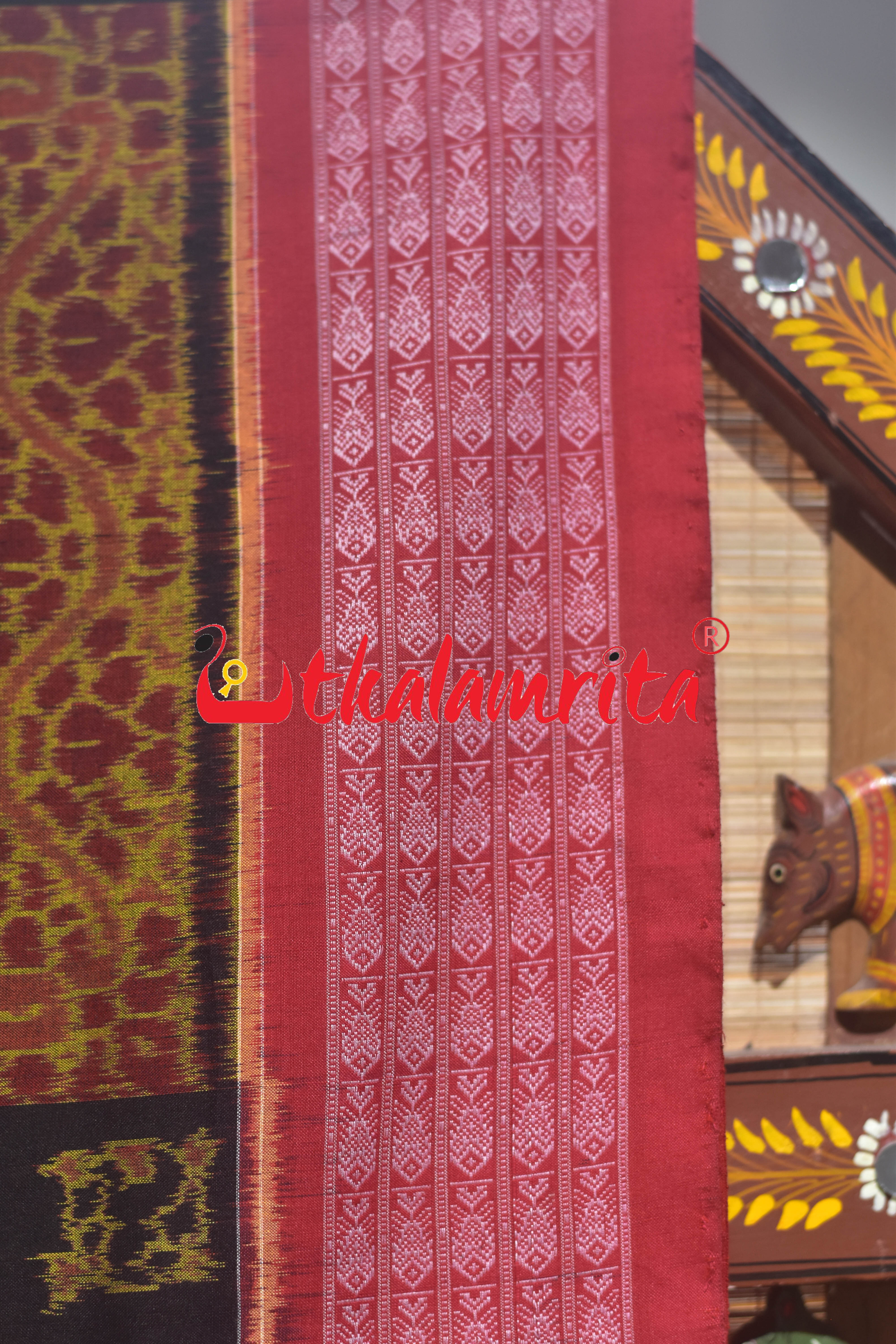 Tree of Life Black Red Tribal Sambalpuri Cotton Saree