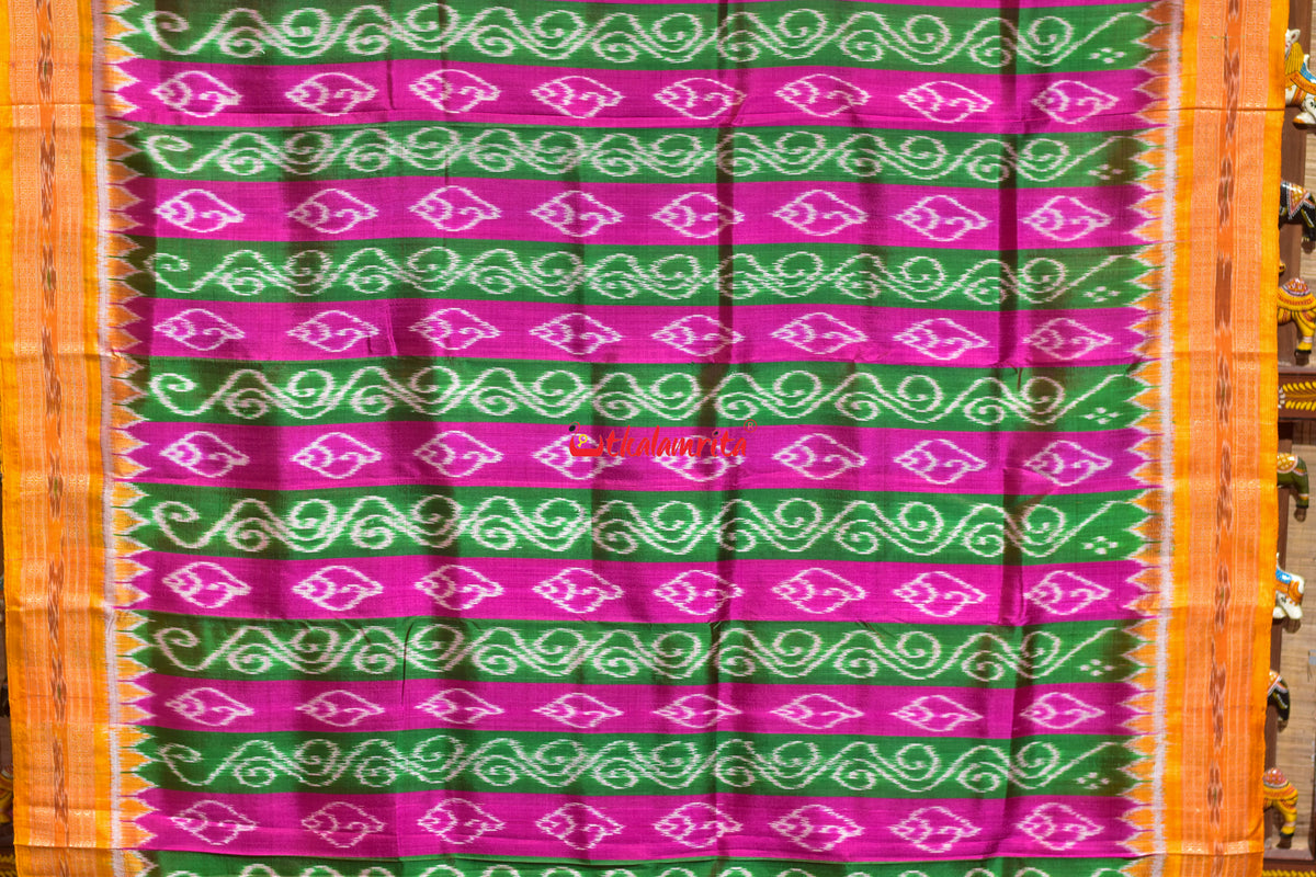 Pink Green Sankha Lata Khandua Silk Saree