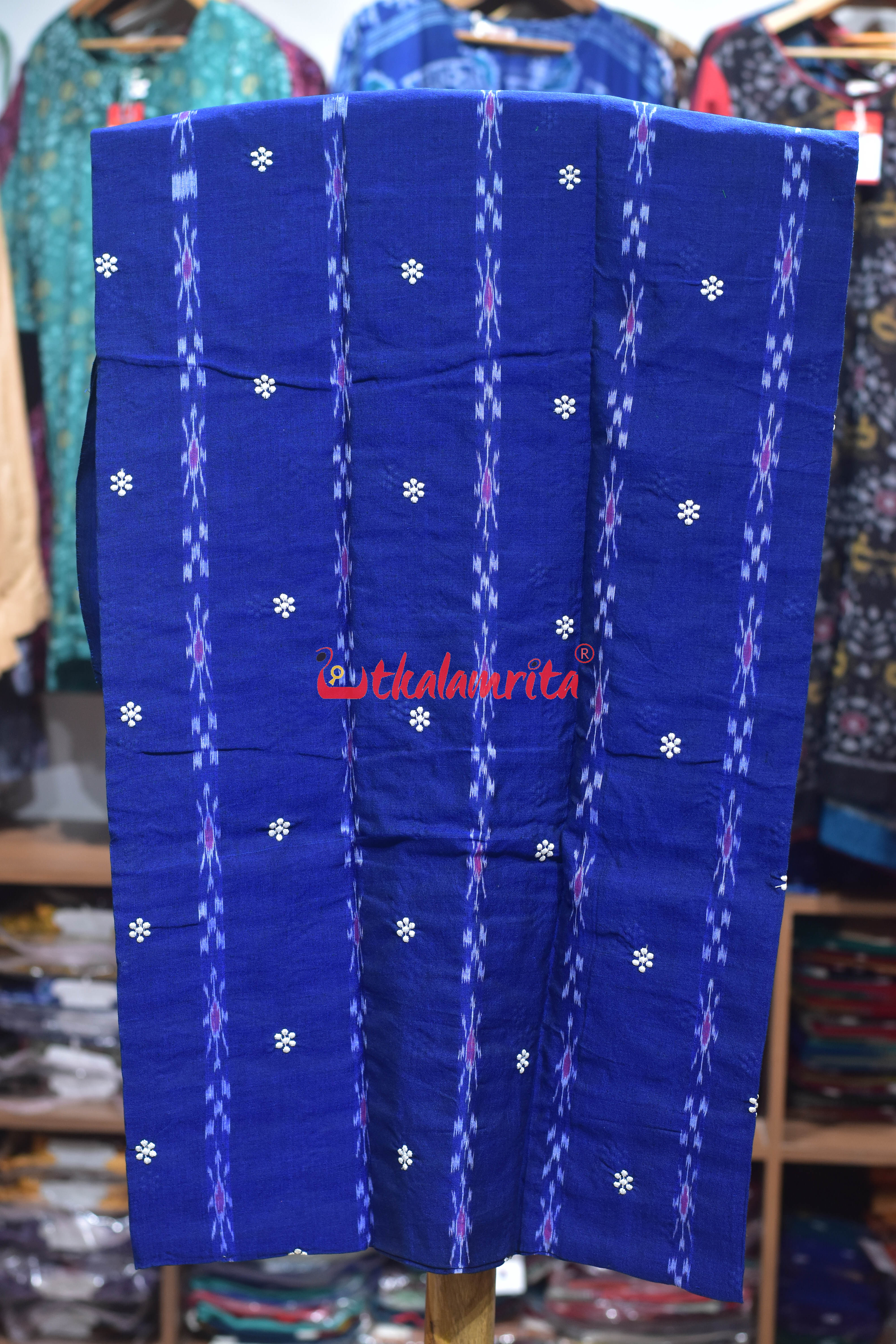 Deep Blue Yellow Simple Pasapali Flower Dress Set