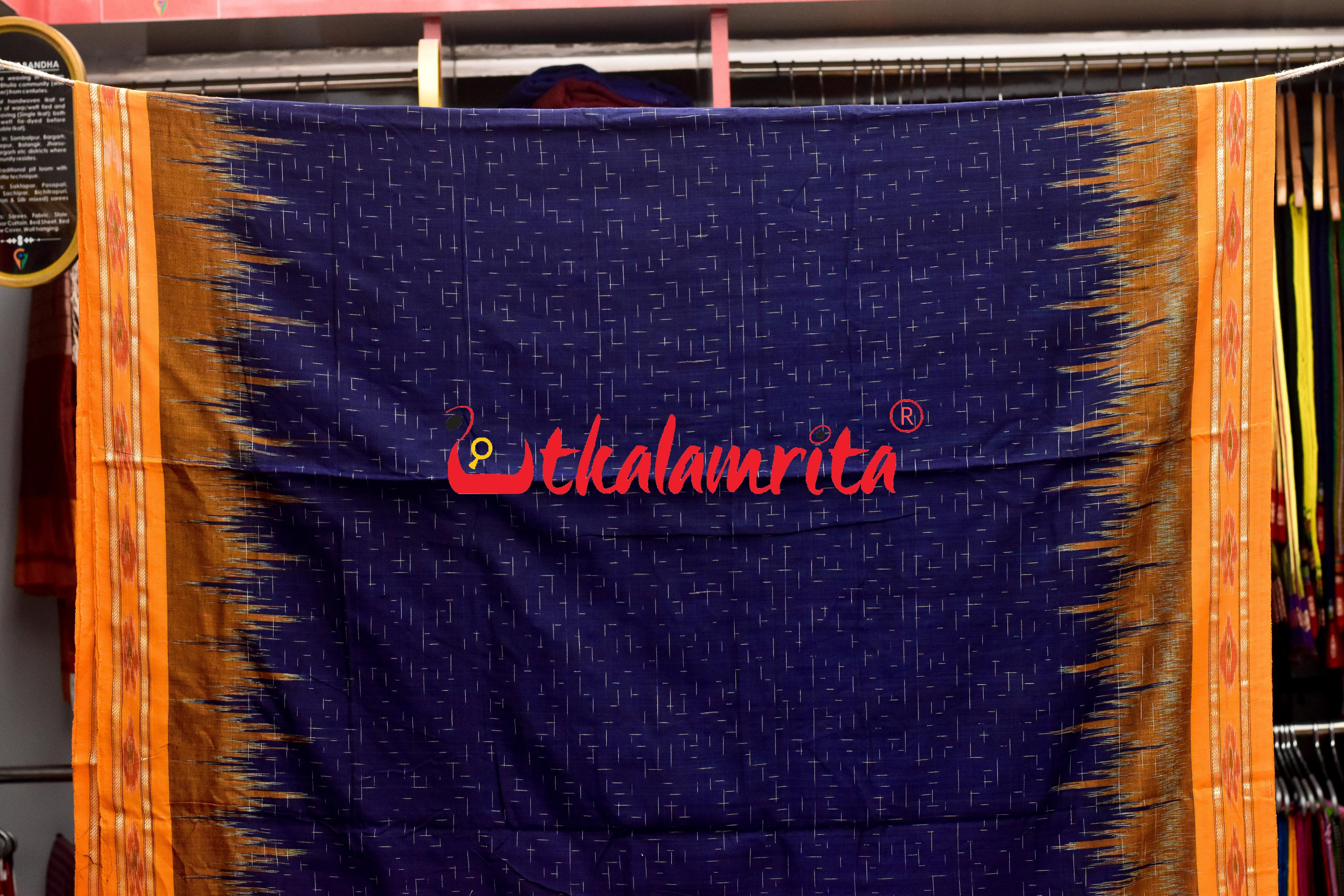 Navy Blue Yellow Jharana Khandua Cotton Saree