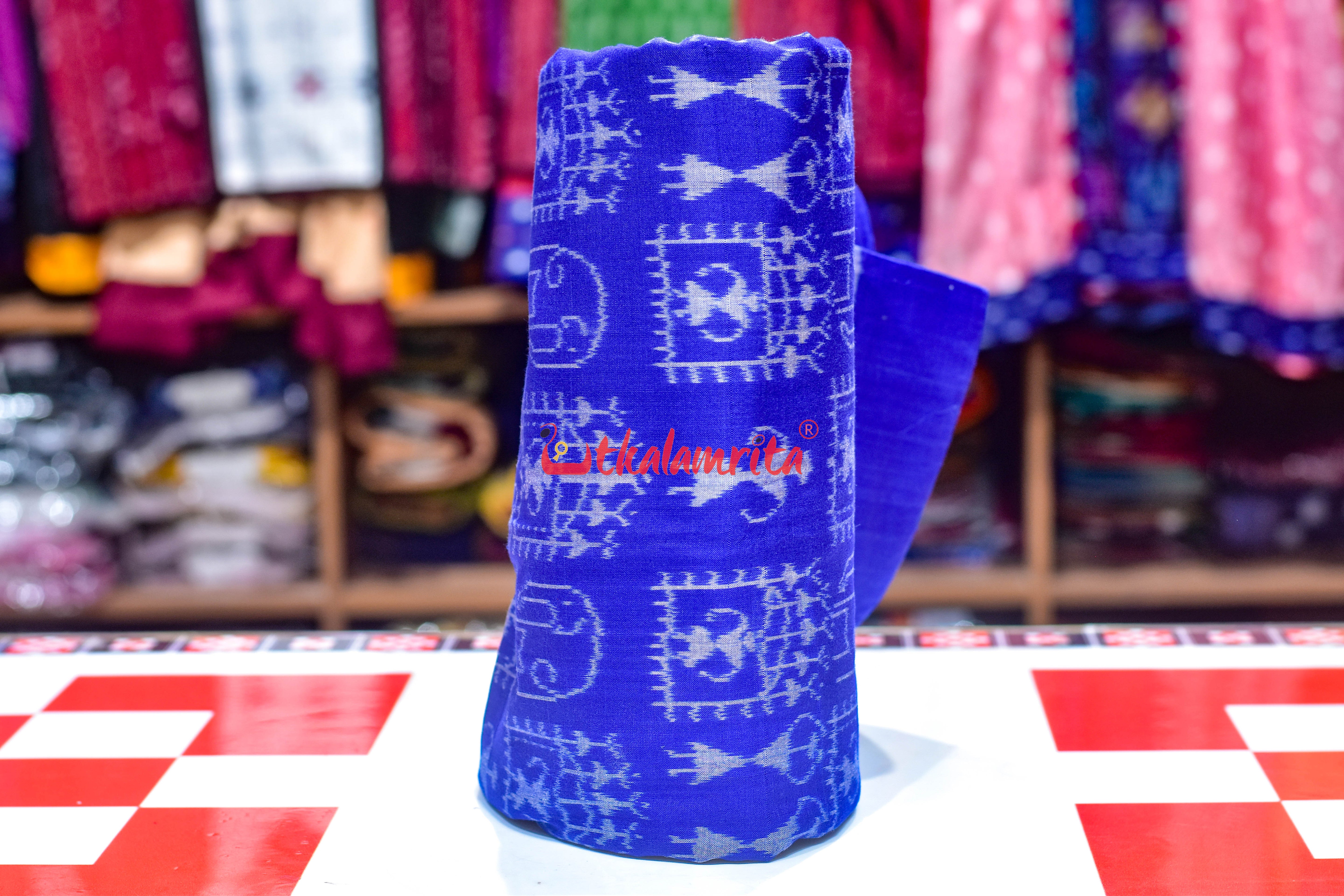Blue Elephant Tribals Sambalpuri Cotton (Fabric)