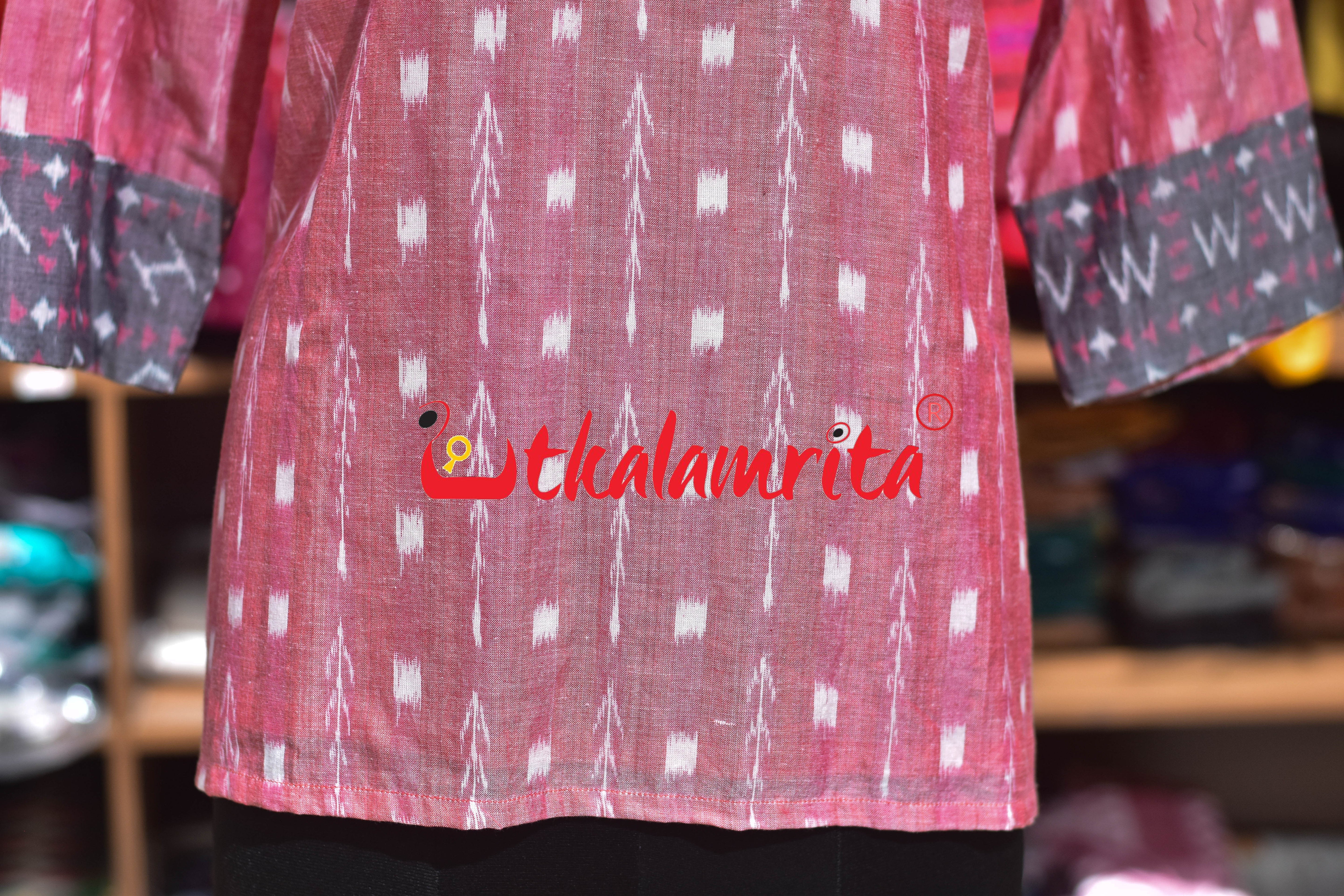 Peach Tipa Mala English Letters Sambalpuri (Ladies' Short Kurti)
