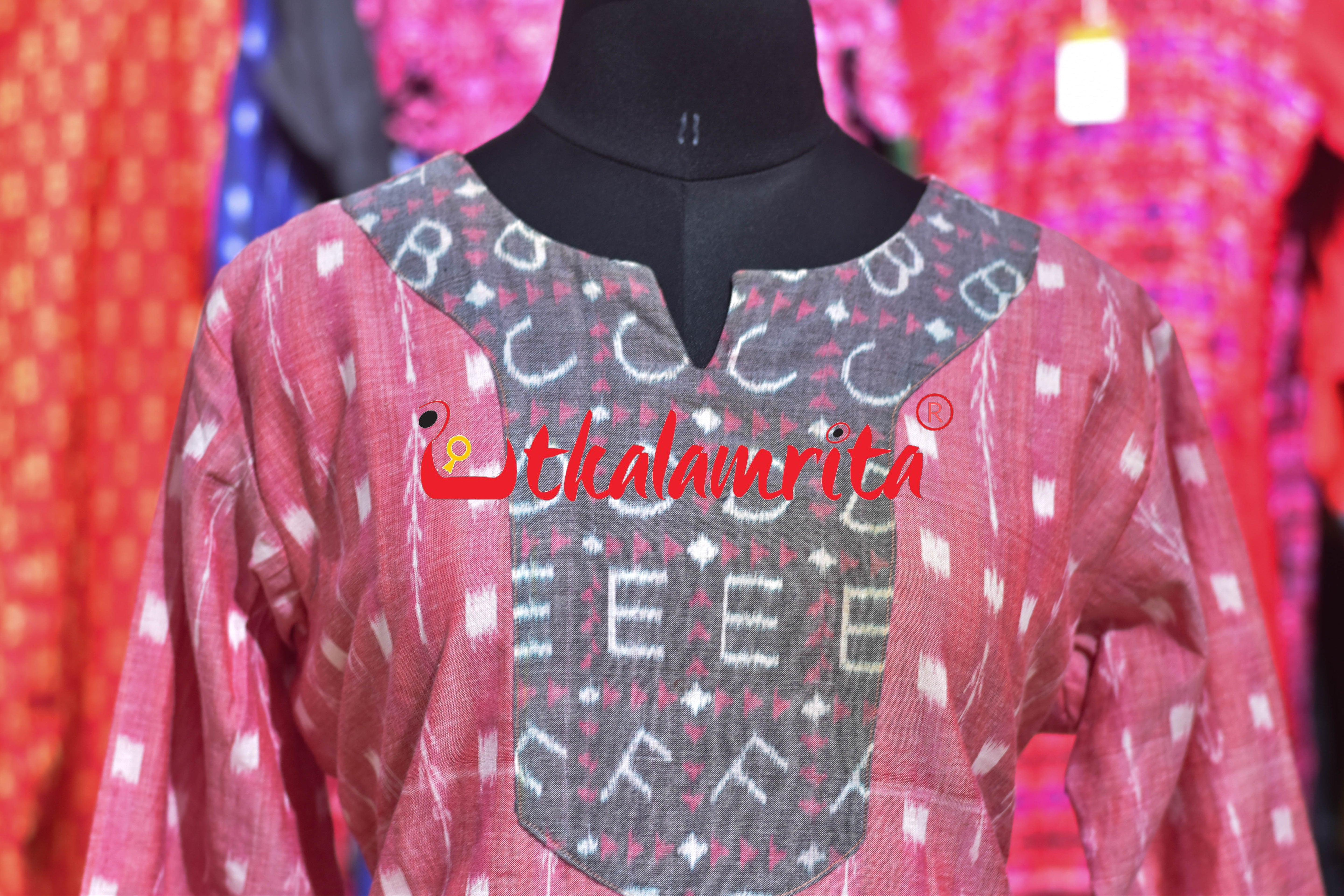 Peach Tipa Mala English Letters Sambalpuri (Ladies' Short Kurti)
