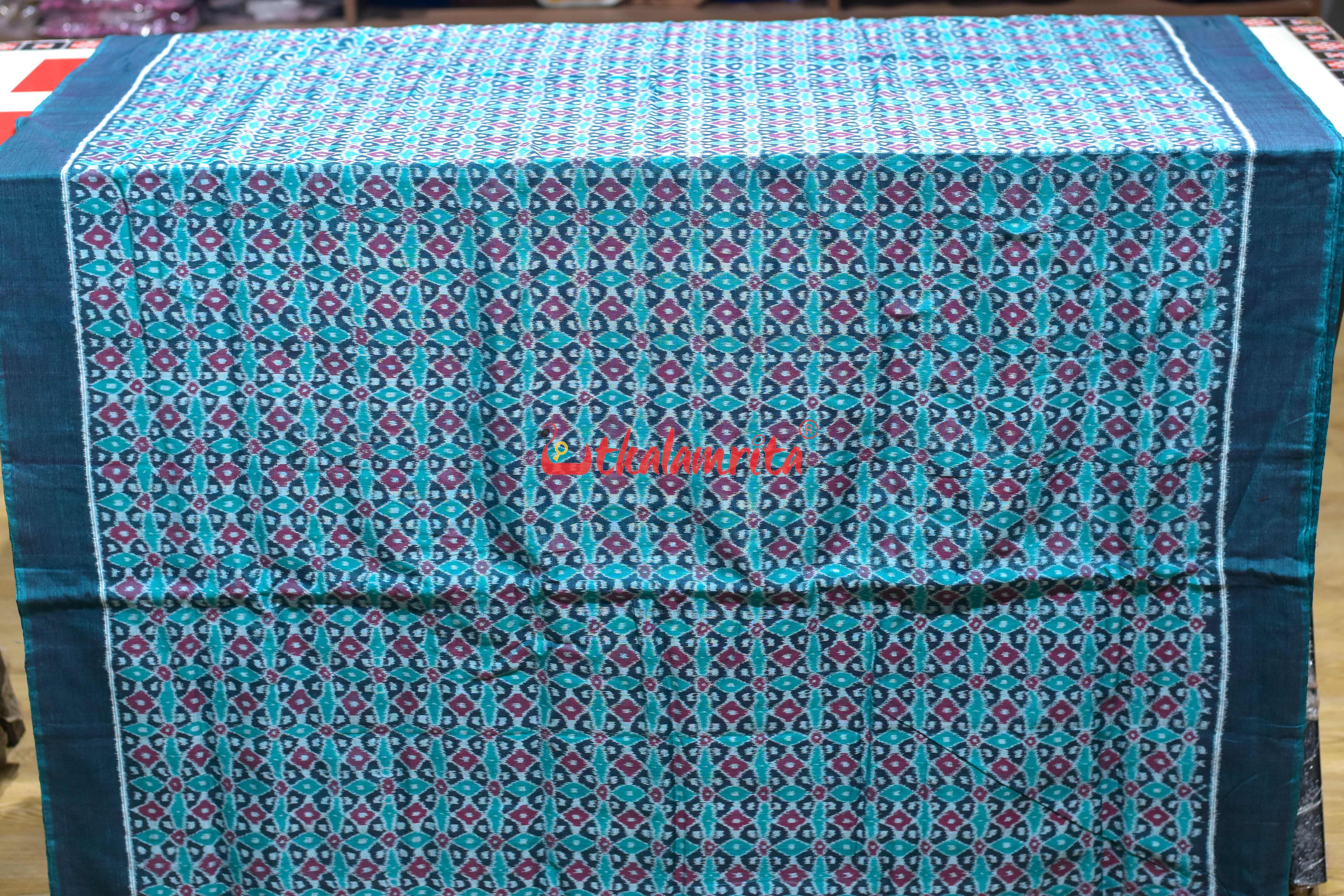 Sea Green 4D Flower Sambalpuri Cotton (Fabric)