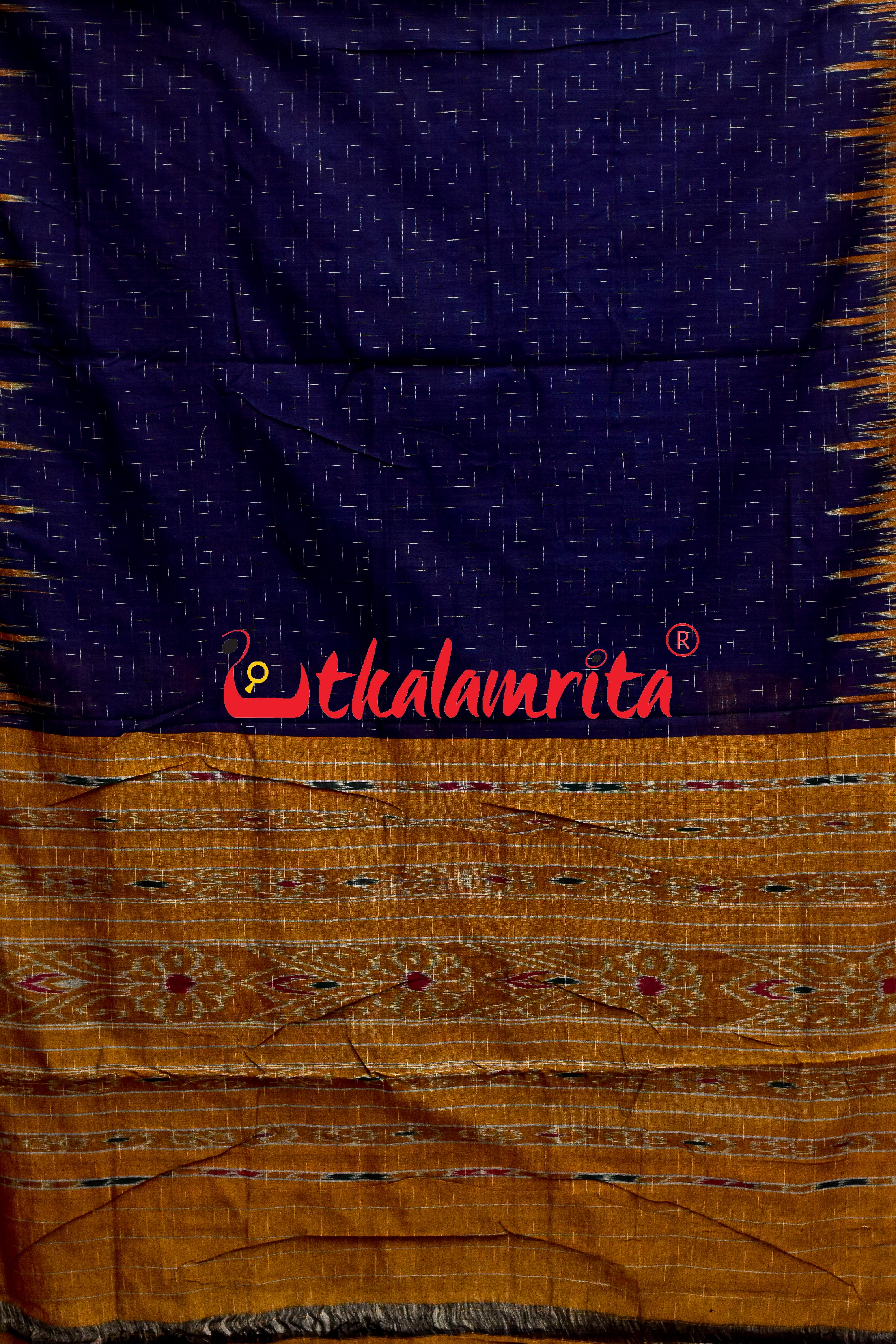 Navy Blue Yellow Jharana Khandua Cotton Saree