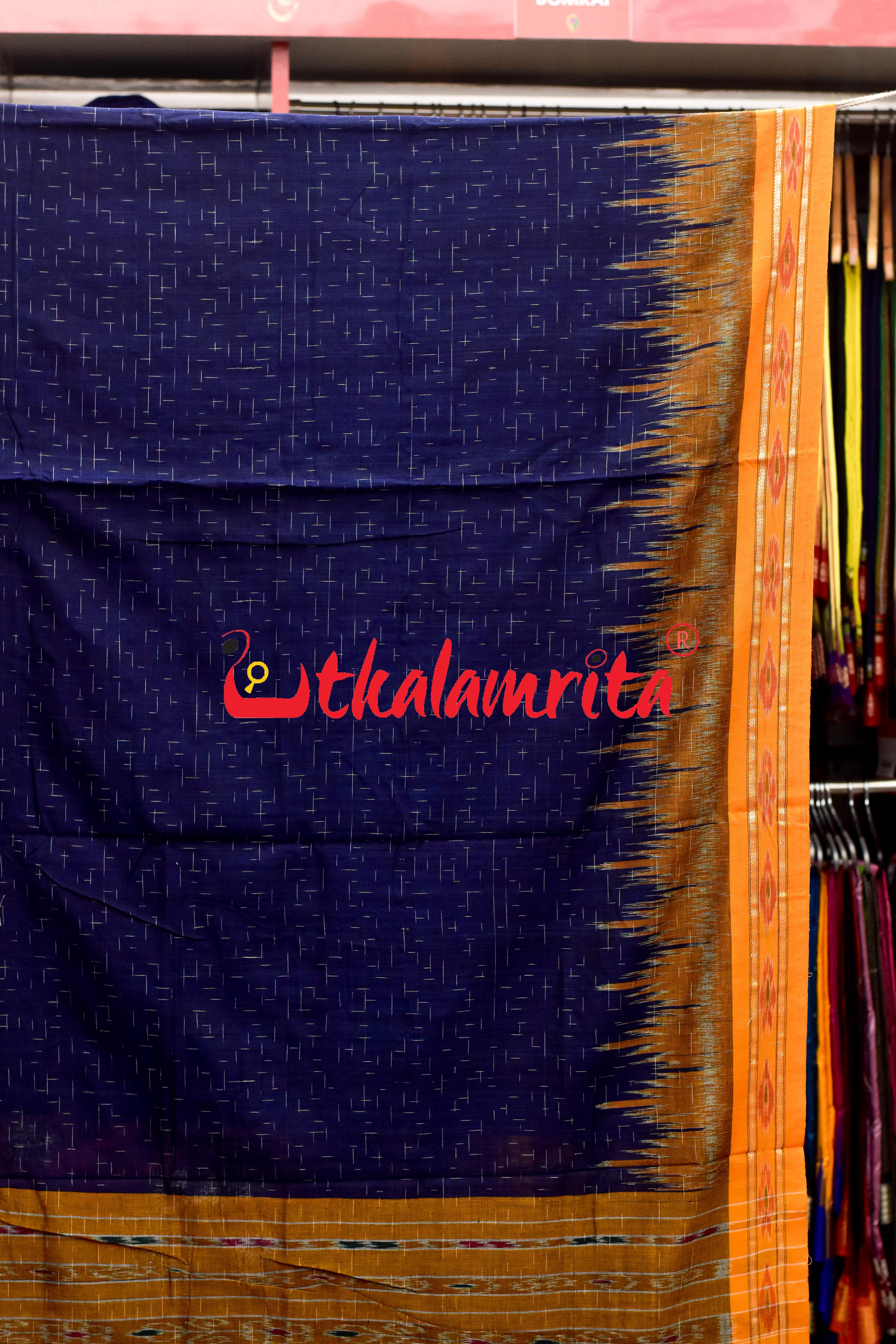 Navy Blue Yellow Jharana Khandua Cotton Saree