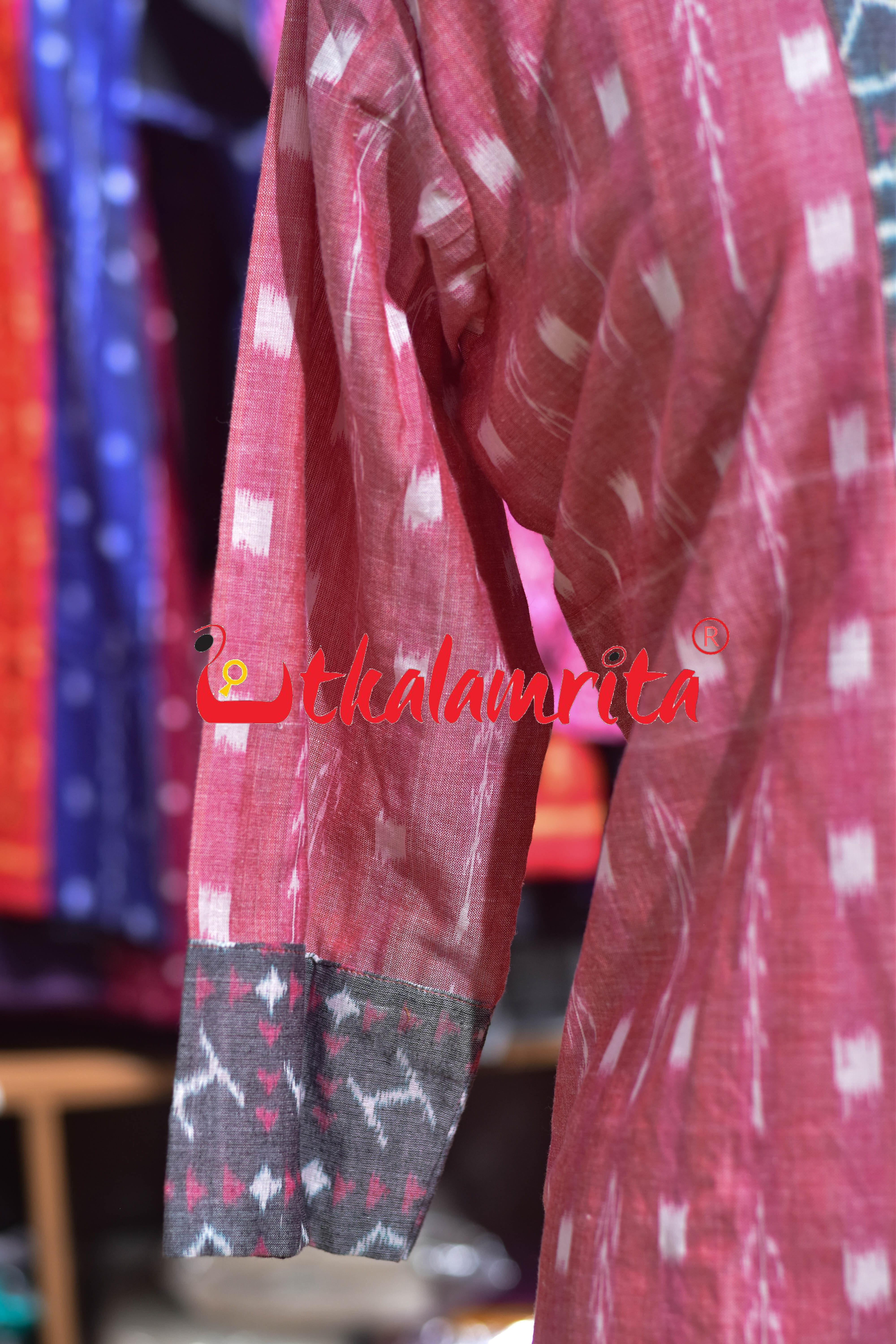 Peach Tipa Mala English Letters Sambalpuri (Ladies' Short Kurti)