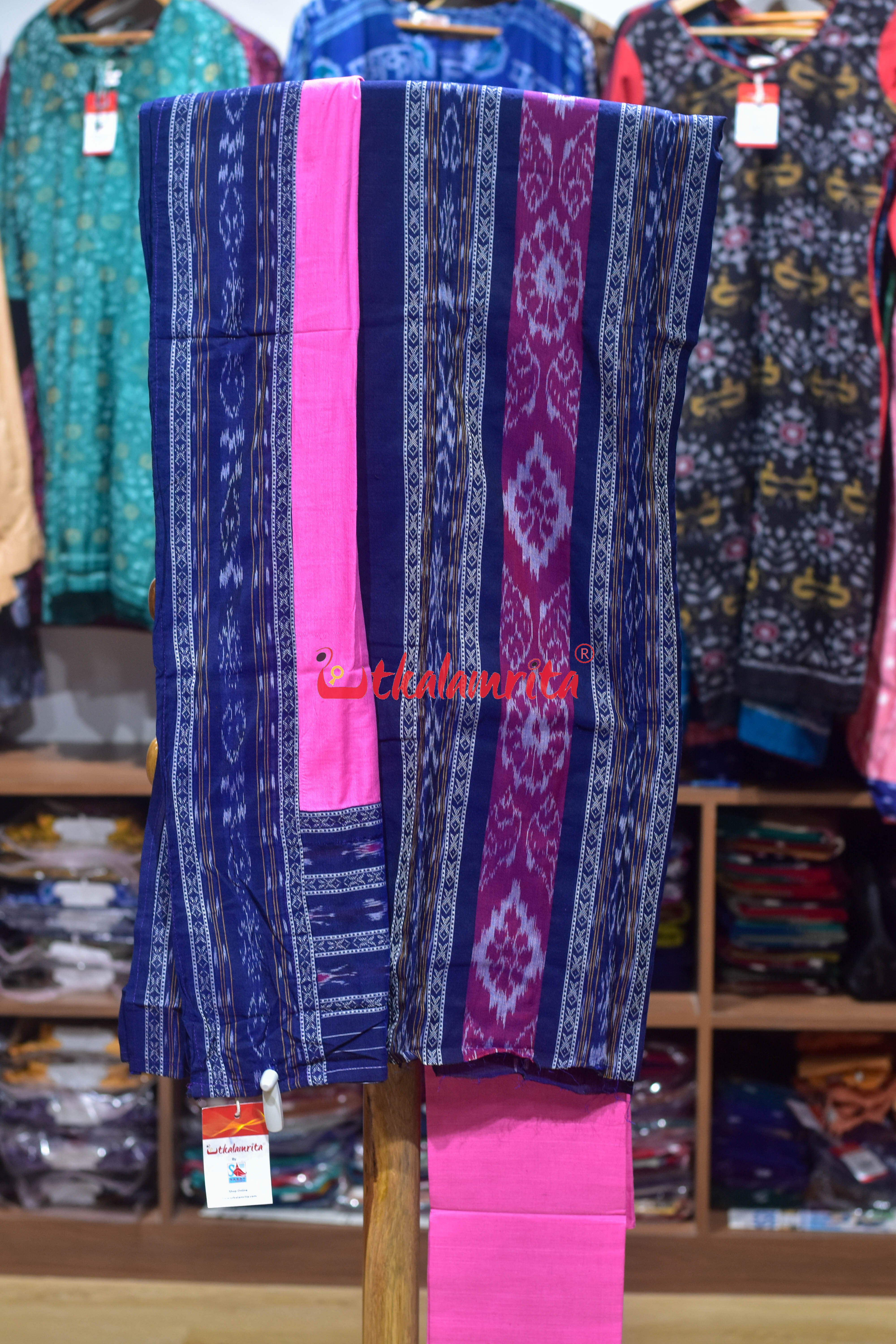 Deep Blue Pink Middel Design Kadha Pasapali Dress Set