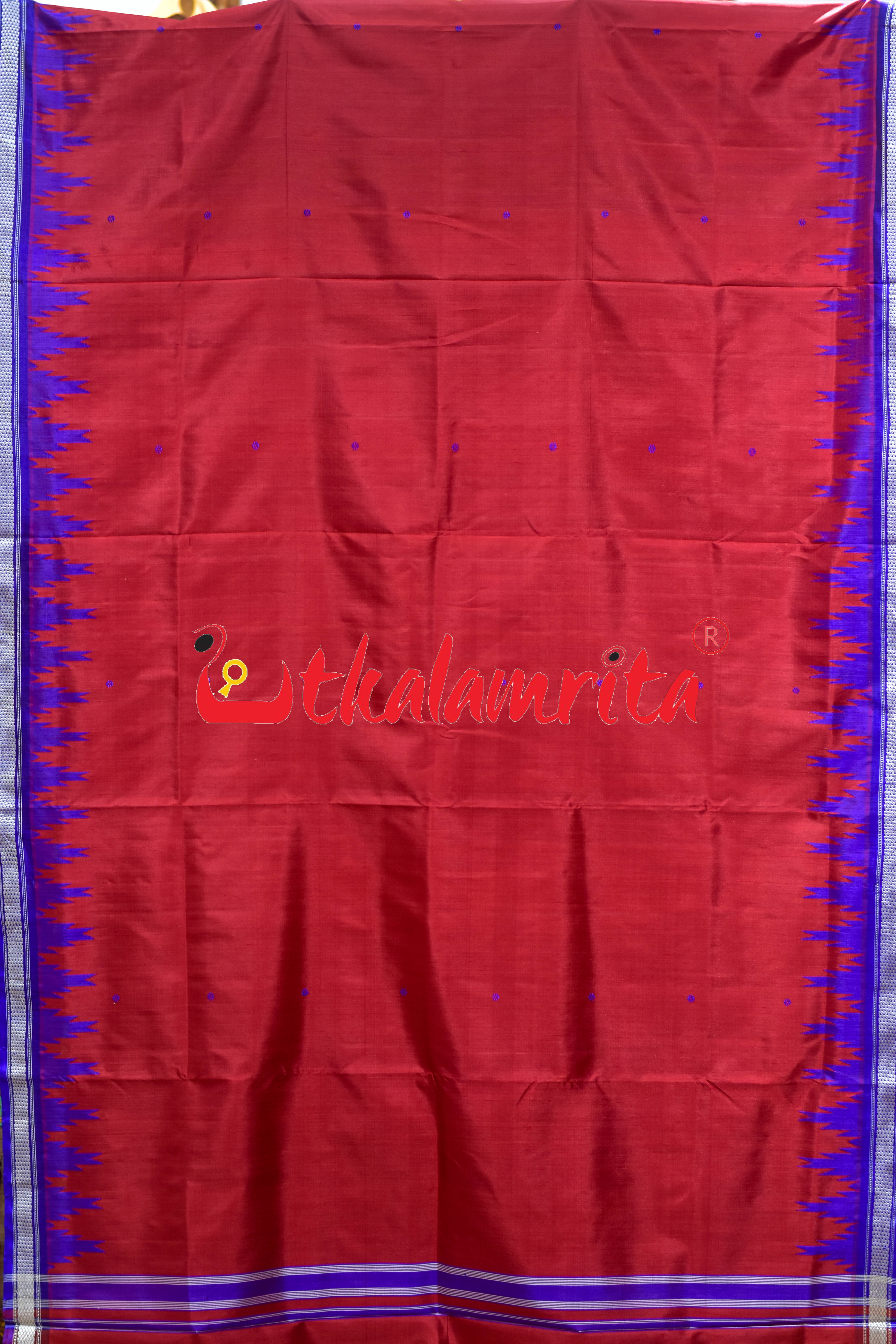 Blue Phula Buti On Red Double Anchal Berhampuri Silk Saree