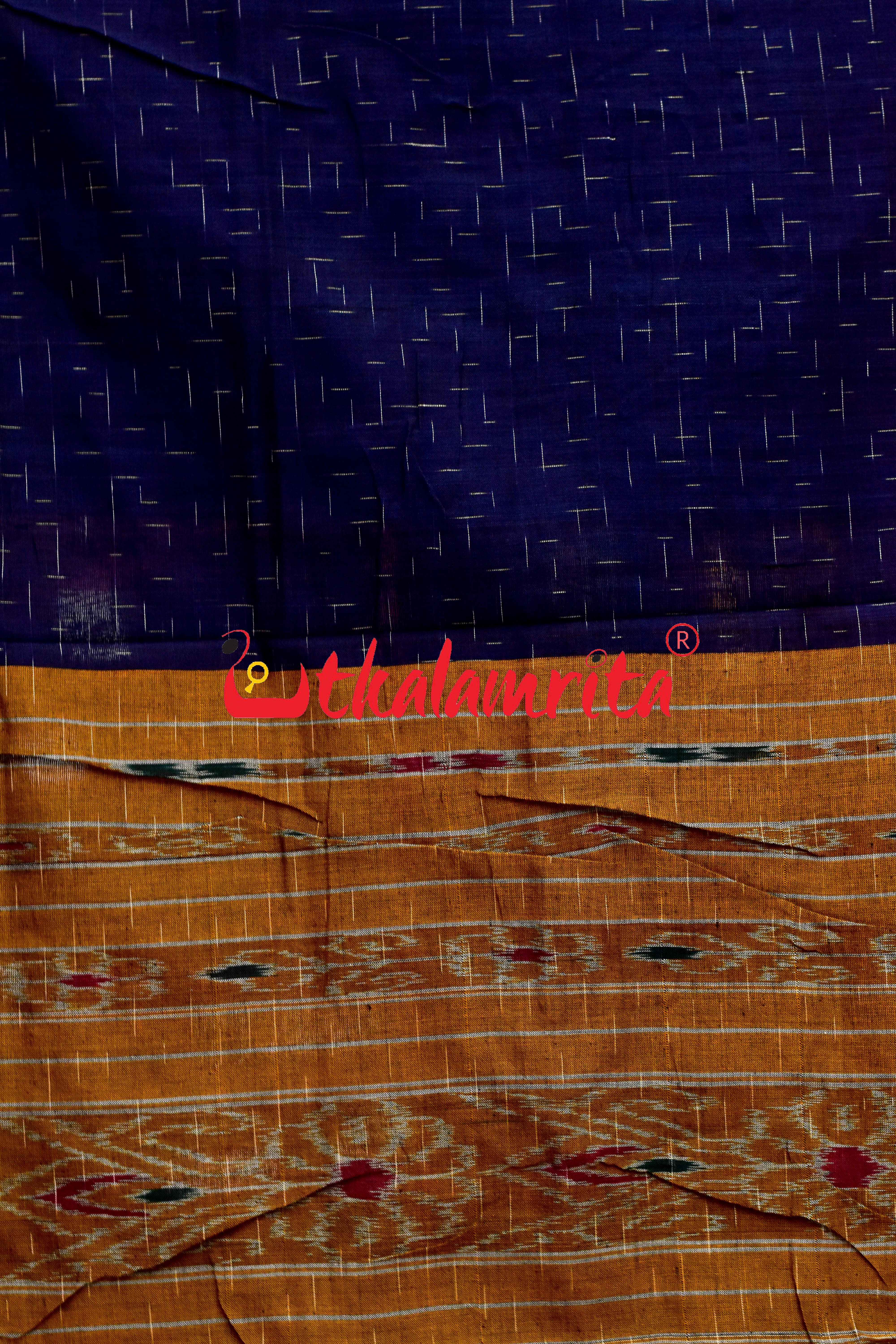 Navy Blue Yellow Jharana Khandua Cotton Saree