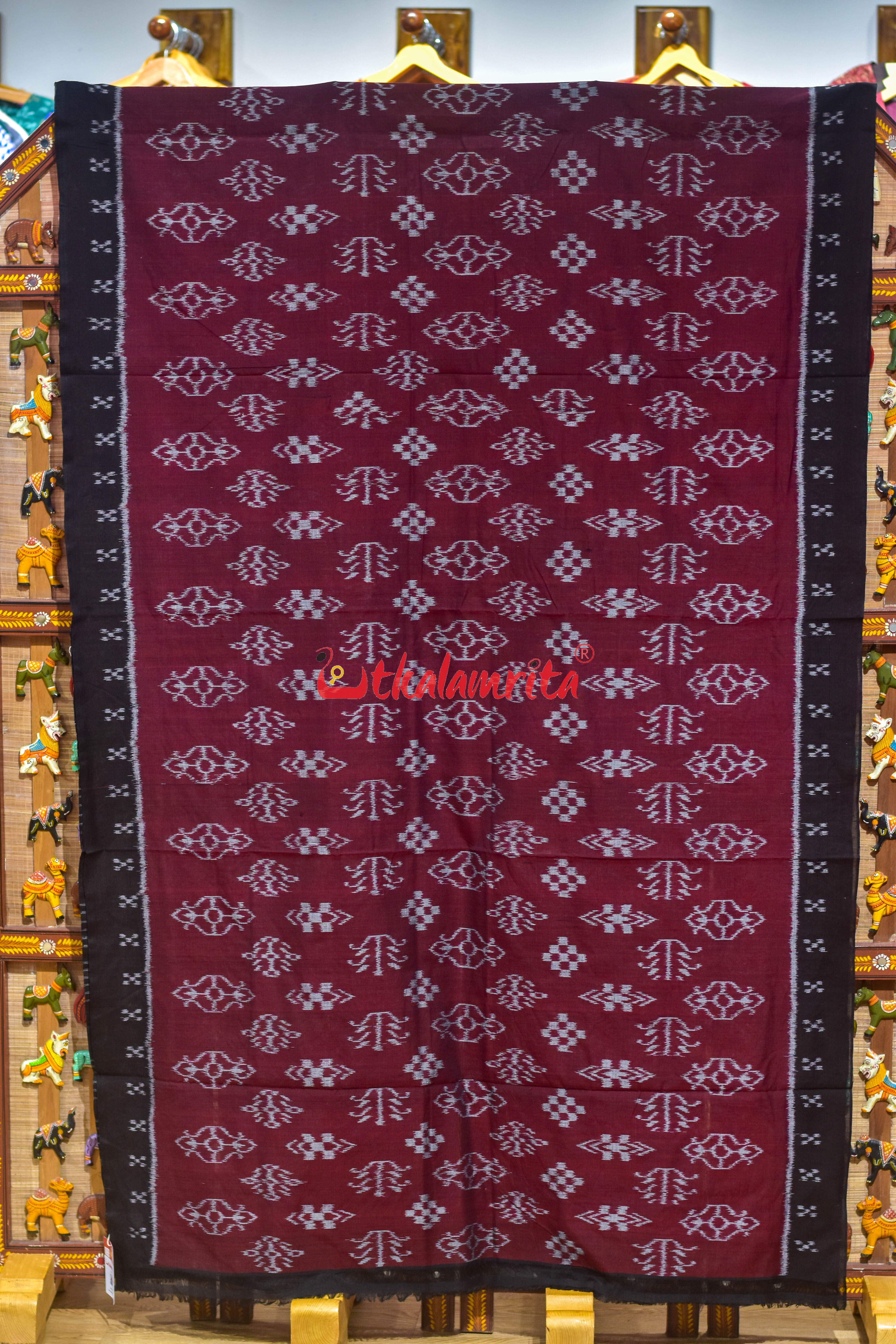 Maroon Body Bandha Border Pasapali Khandua Cotton Saree