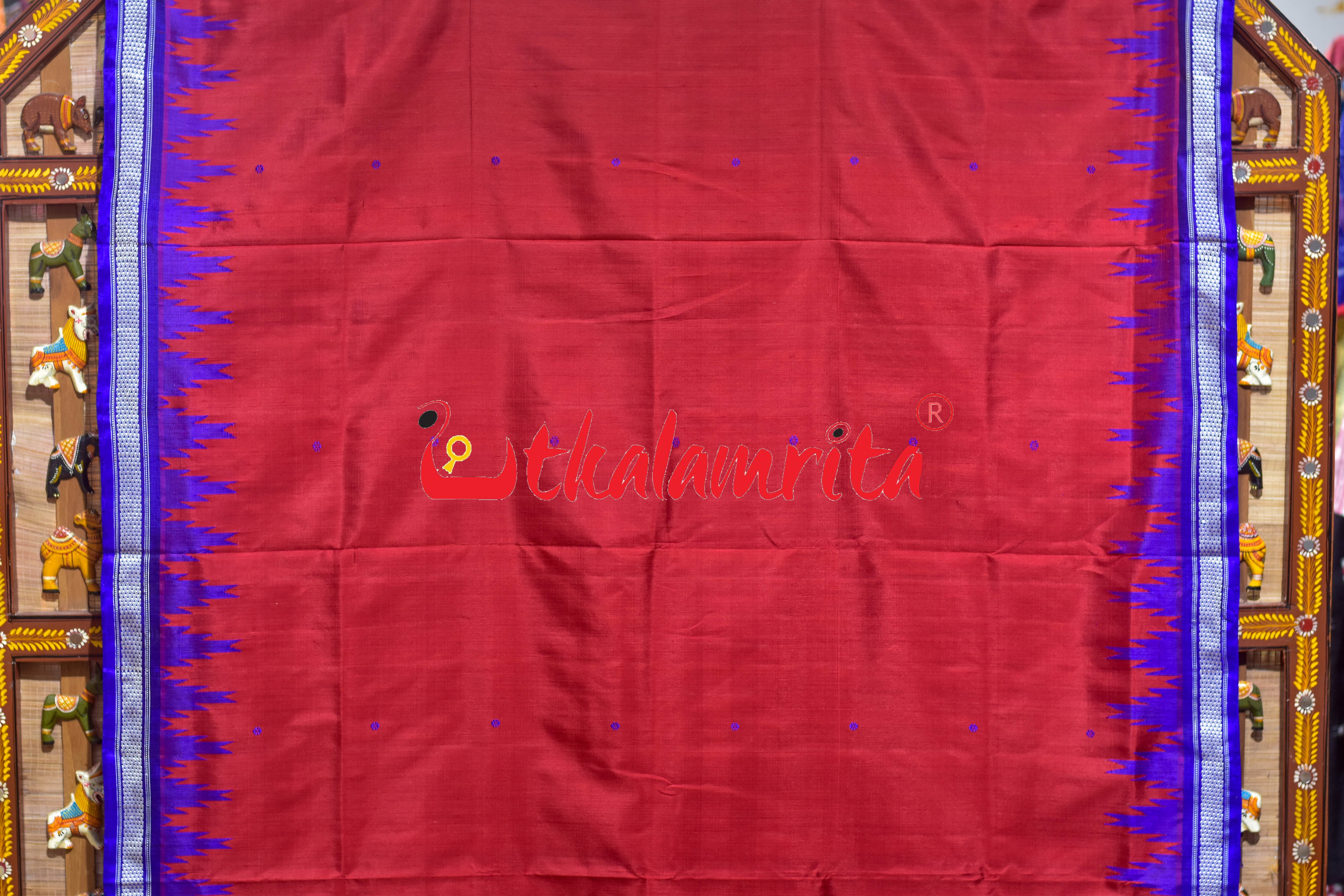 Blue Phula Buti On Red Double Anchal Berhampuri Silk Saree