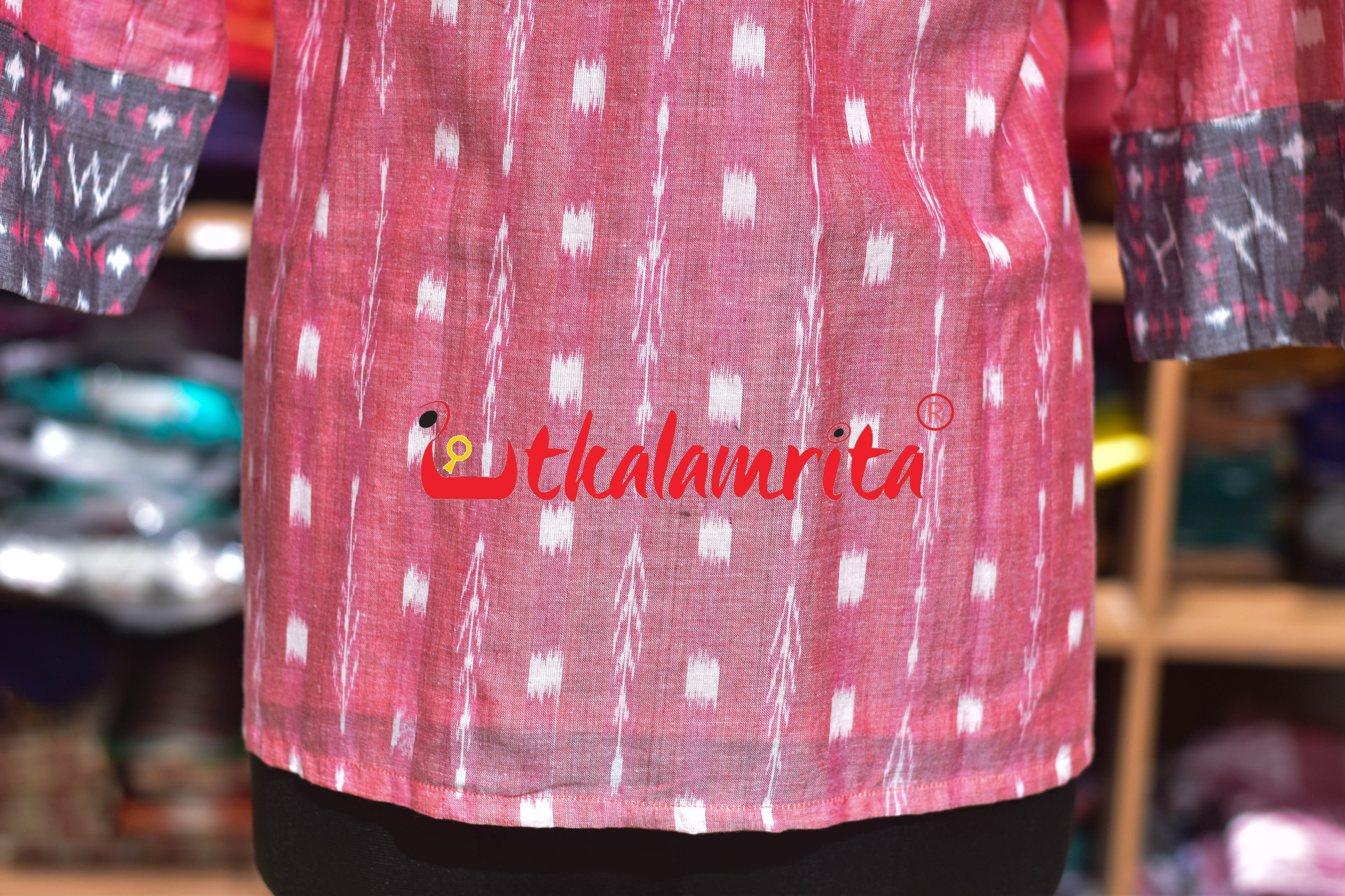 Peach Tipa Mala English Letters Sambalpuri (Ladies' Short Kurti)