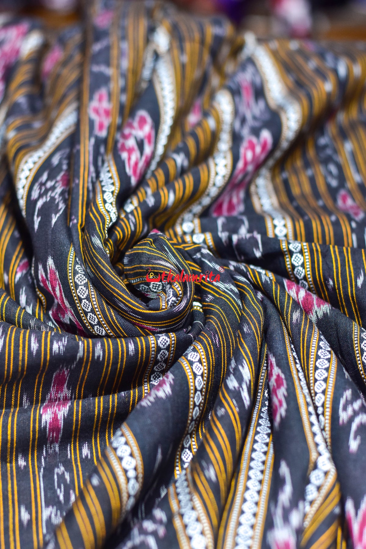 Black Dobby Flower Ikat (Fabric)