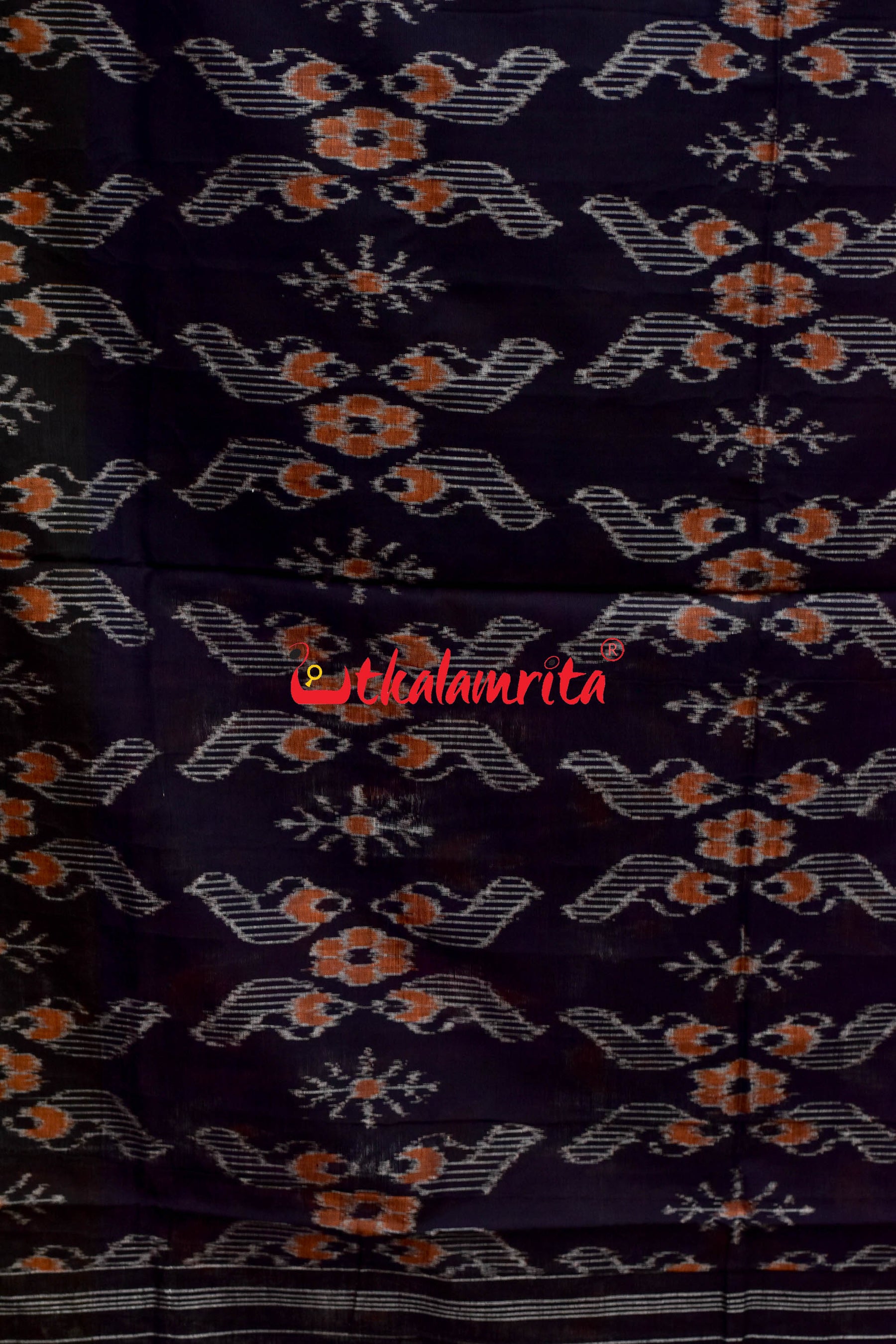 Deep Blue Boita & Ducks Khandua Cotton Saree