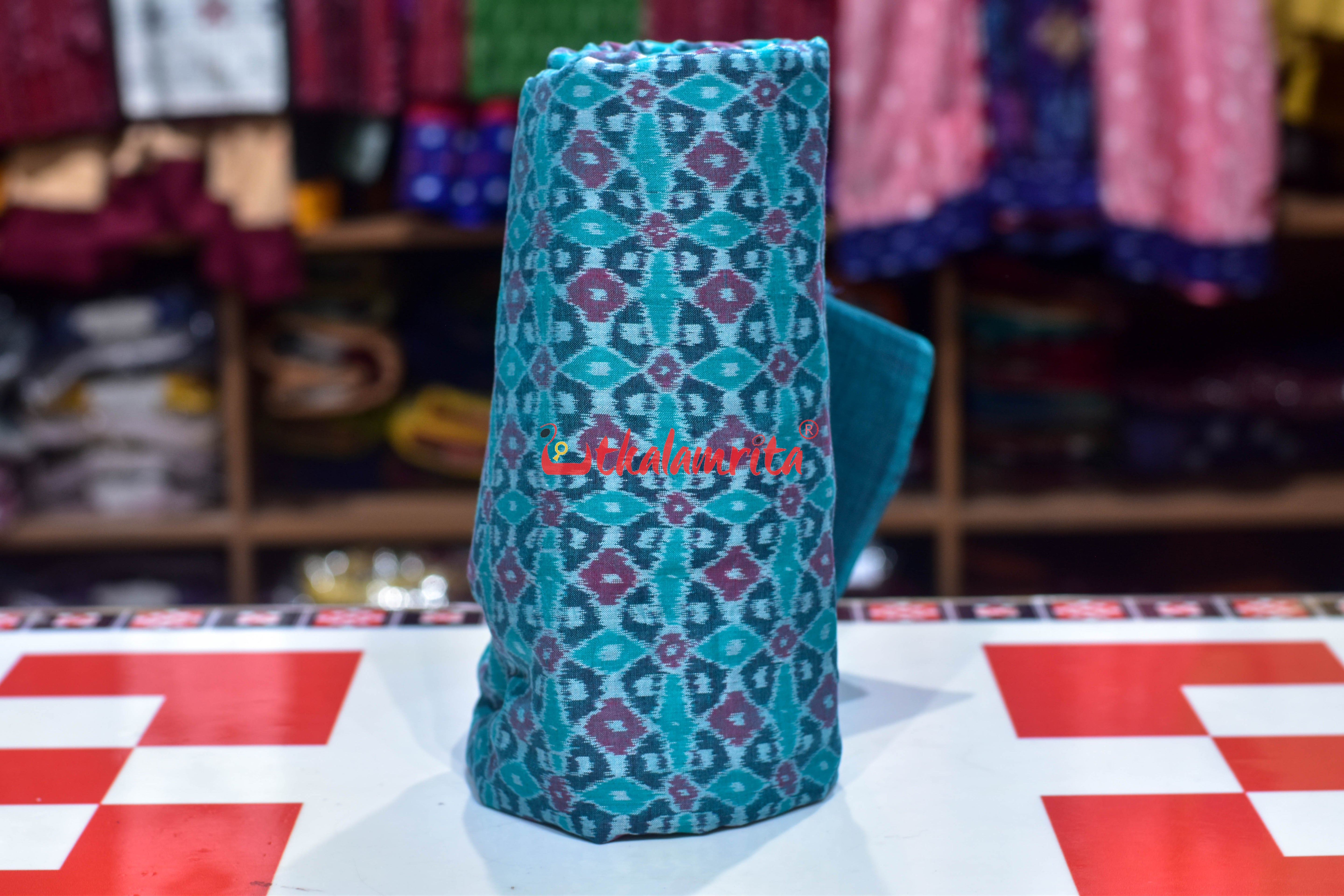 Sea Green 4D Flower Sambalpuri Cotton (Fabric)