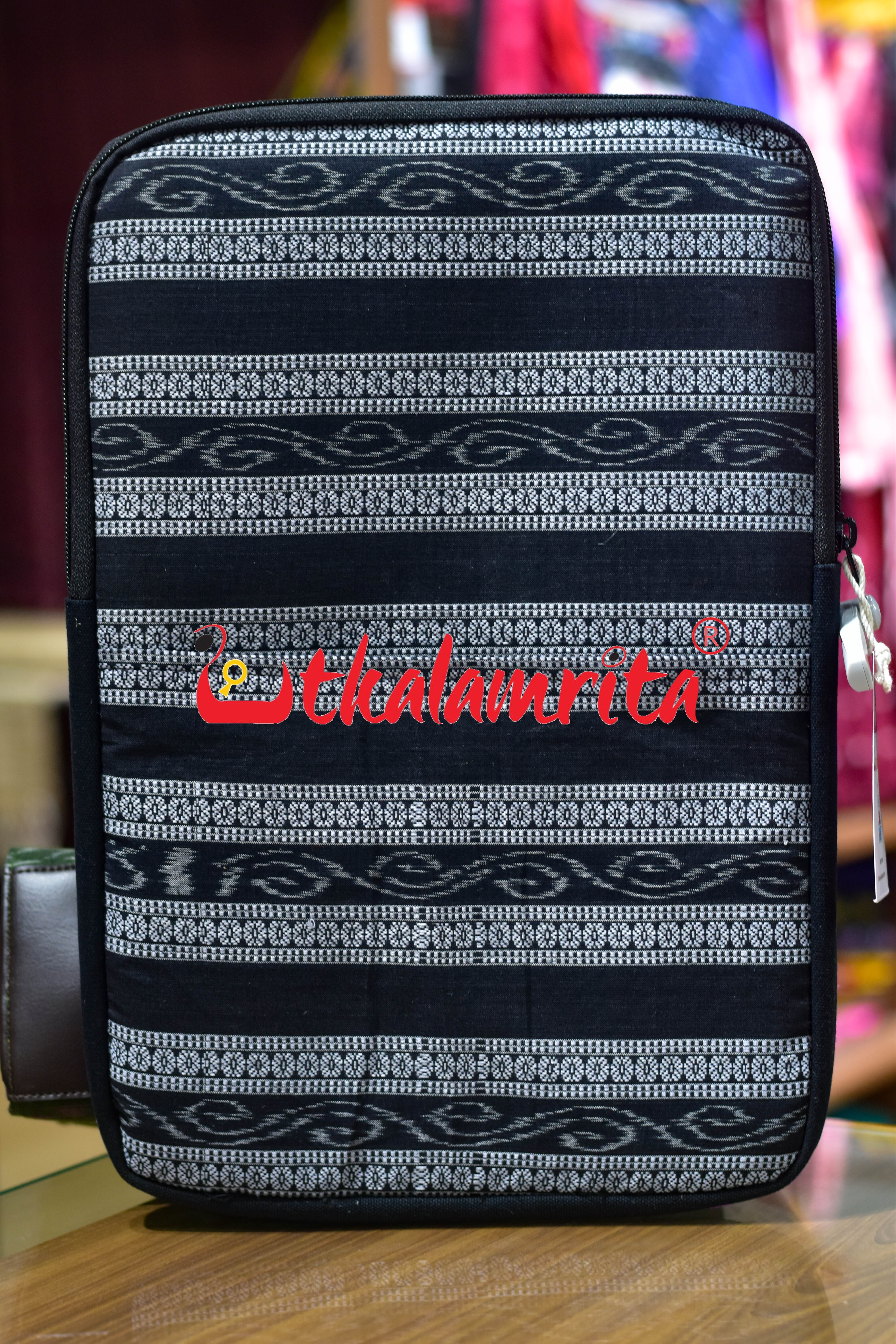 Black with Ikat Border Laptop Bag