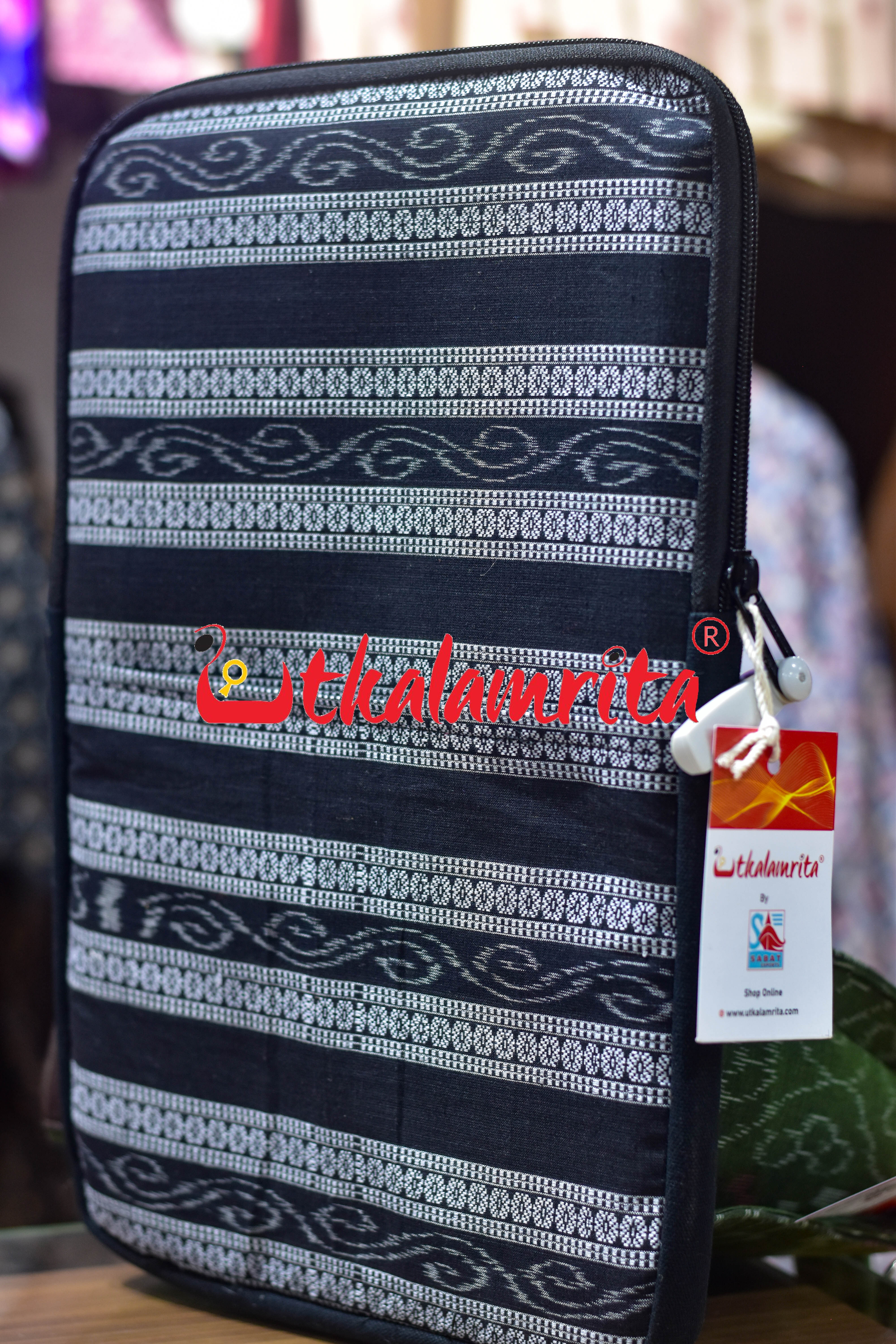 Black with Ikat Border Laptop Bag