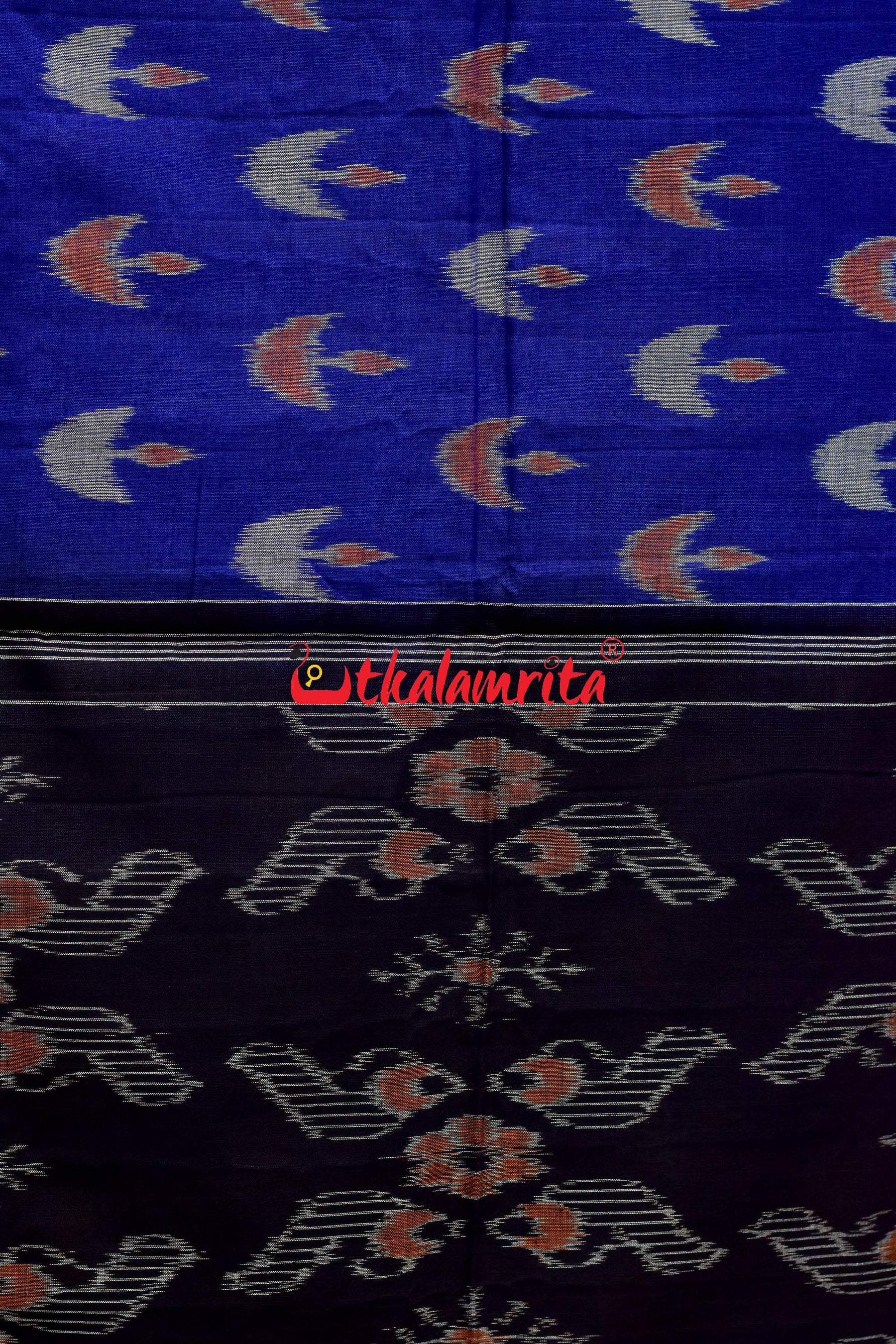 Deep Blue Boita & Ducks Khandua Cotton Saree