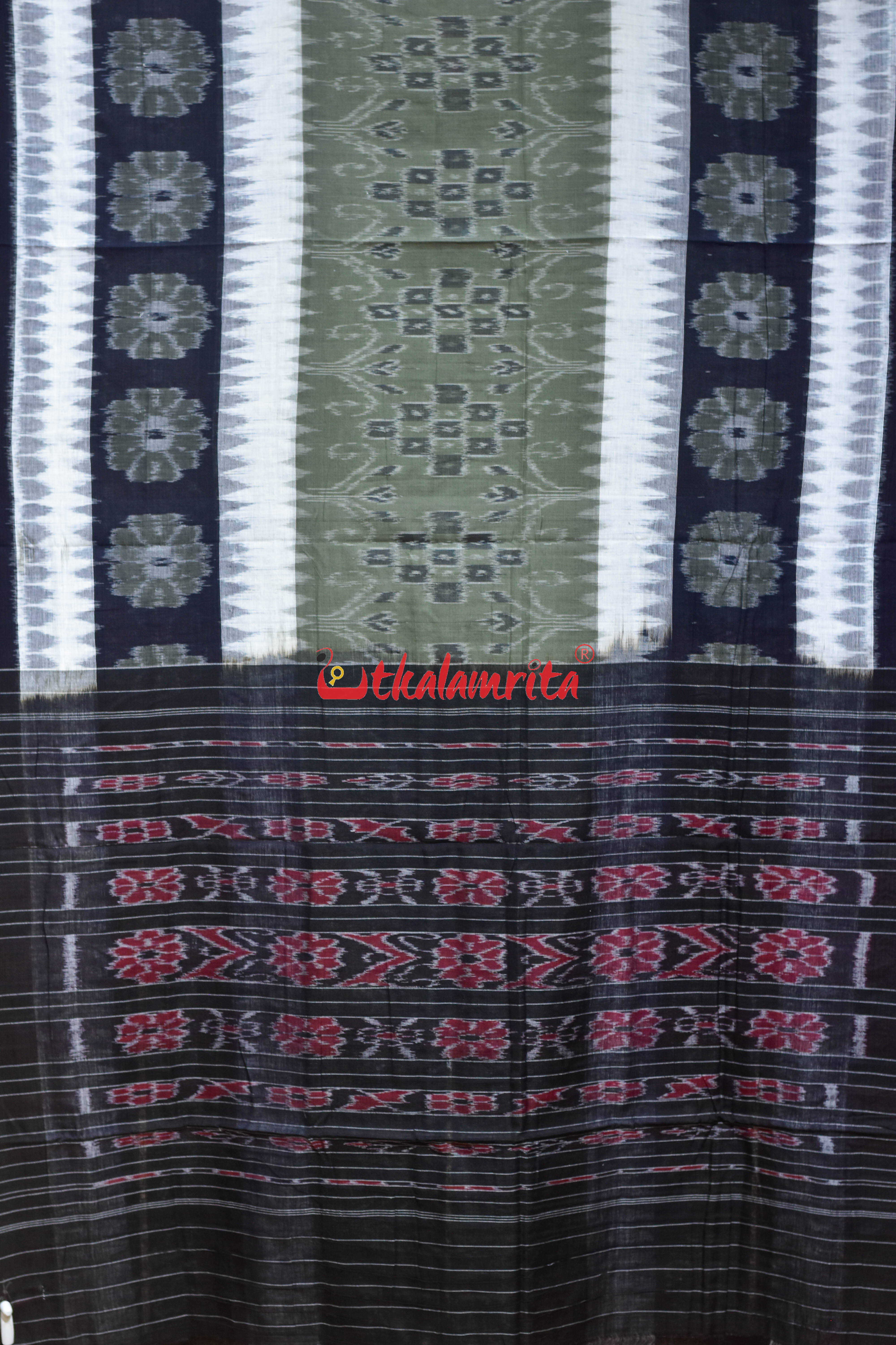 Olive 7D White Body Bandha Khandua Cotton Saree