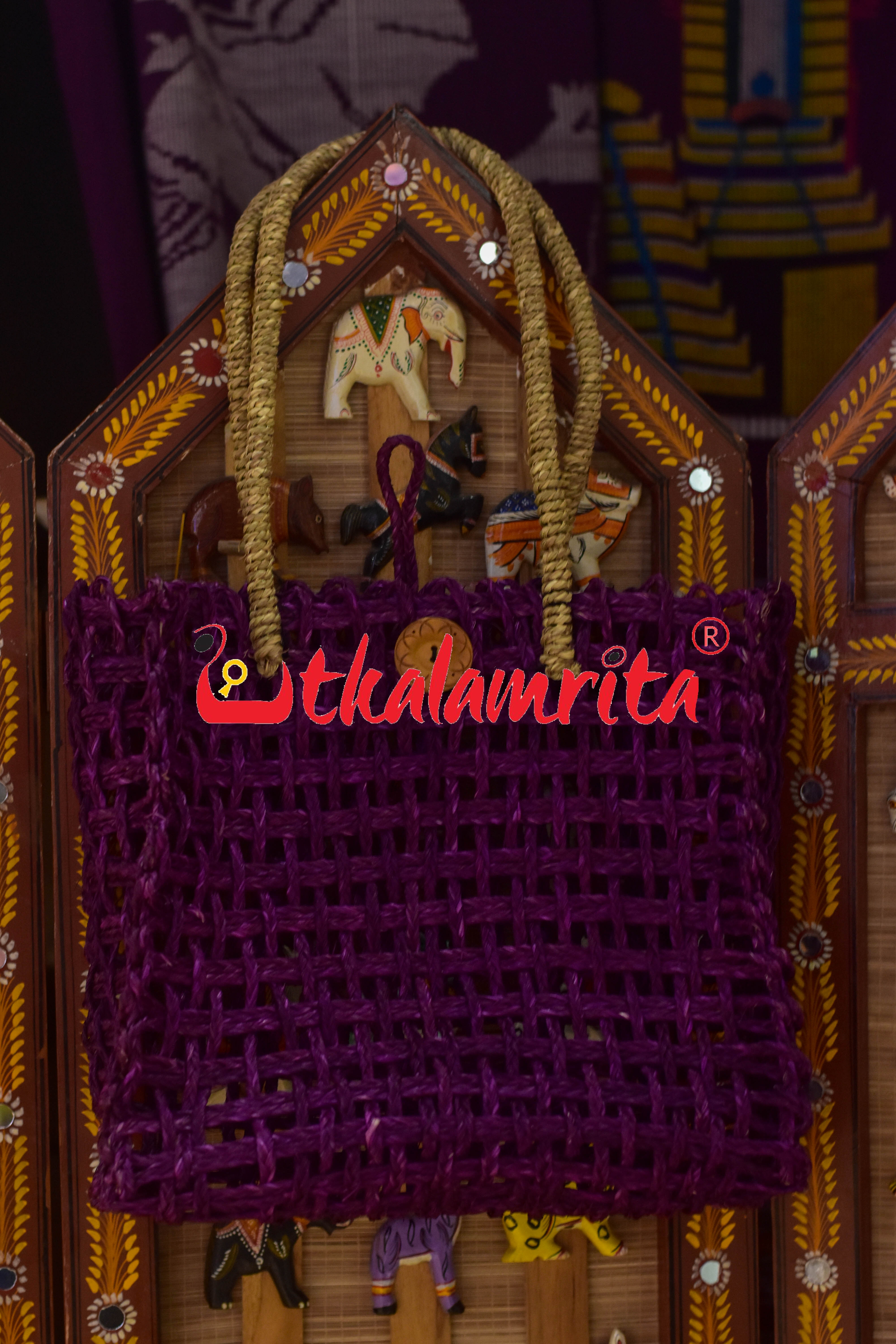 Sabai Grass Jali Bag Large (Violet)