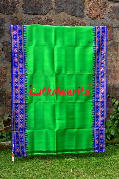 Leaf Green Purple Pink Double Border Pasapali Khandua Silk Saree