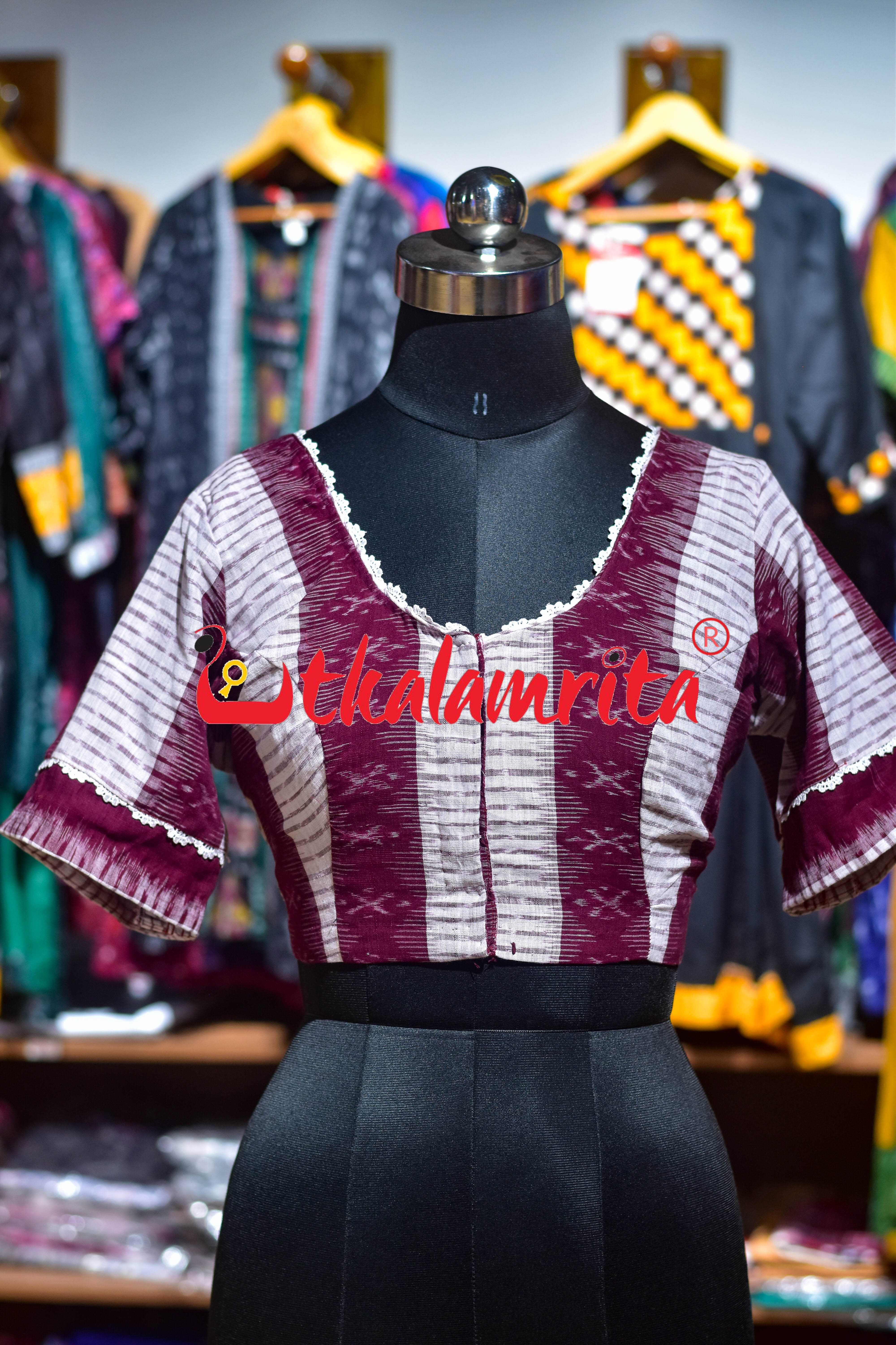 White Maroon Bandha (Blouse)