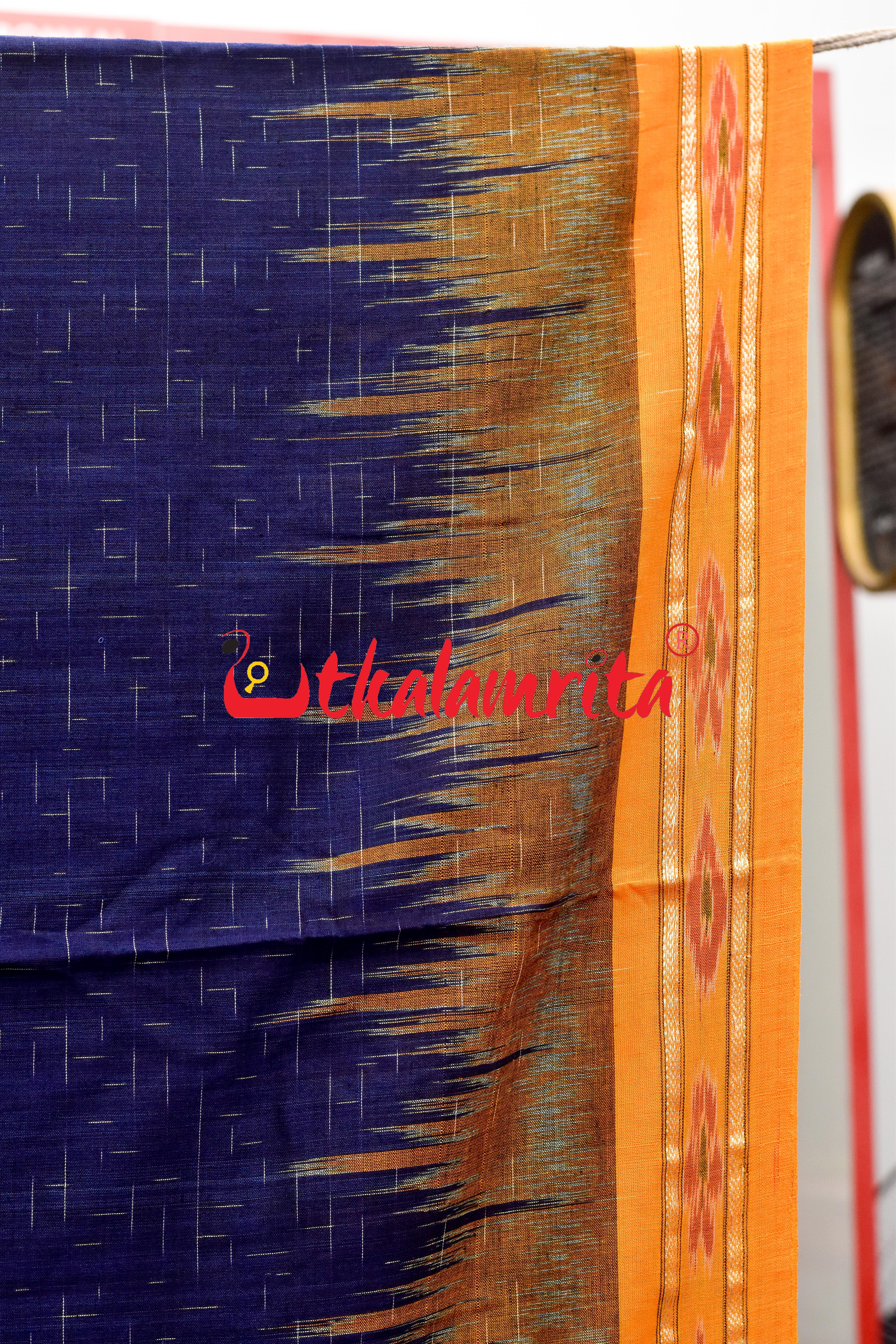 Navy Blue Yellow Jharana Khandua Cotton Saree