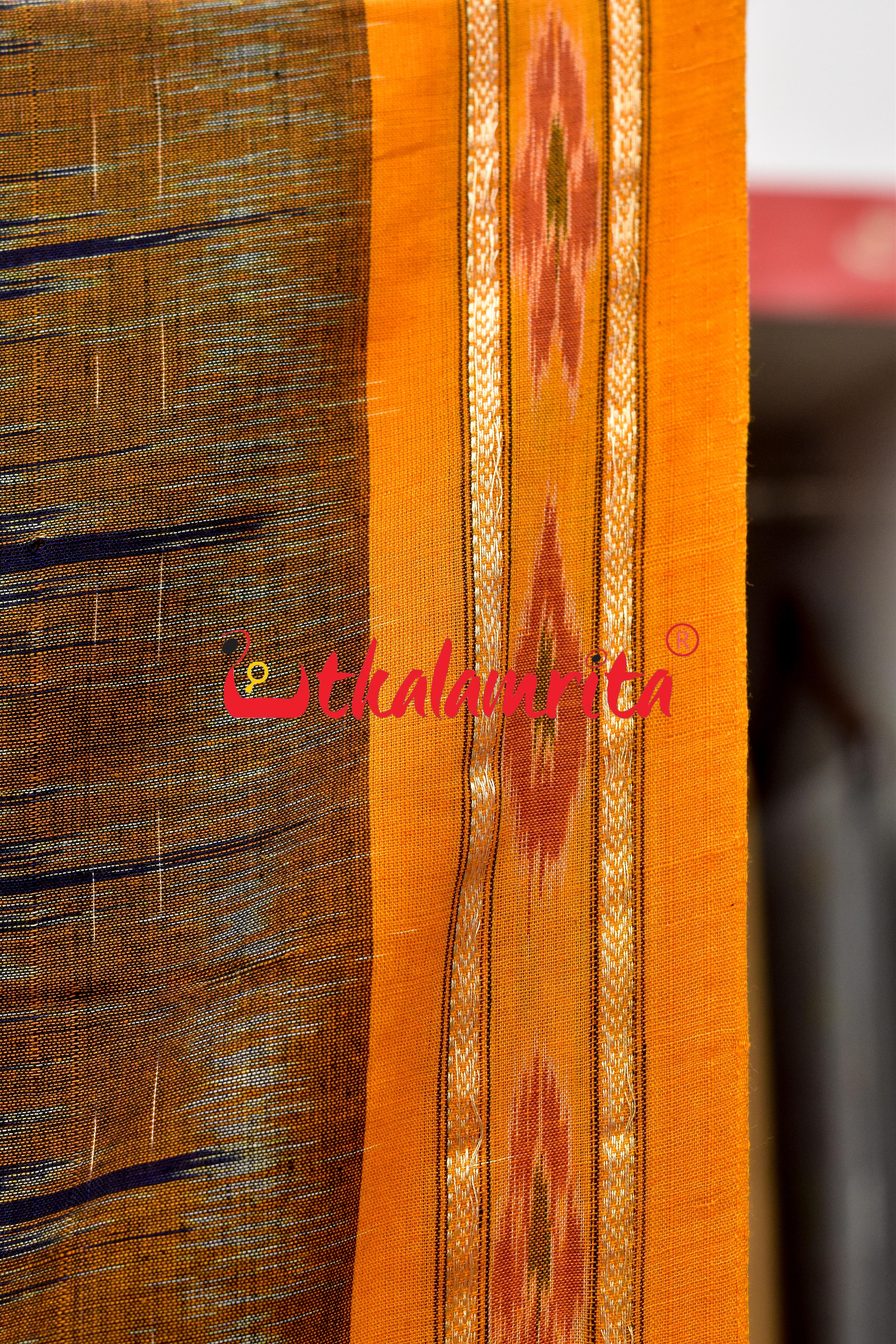 Navy Blue Yellow Jharana Khandua Cotton Saree