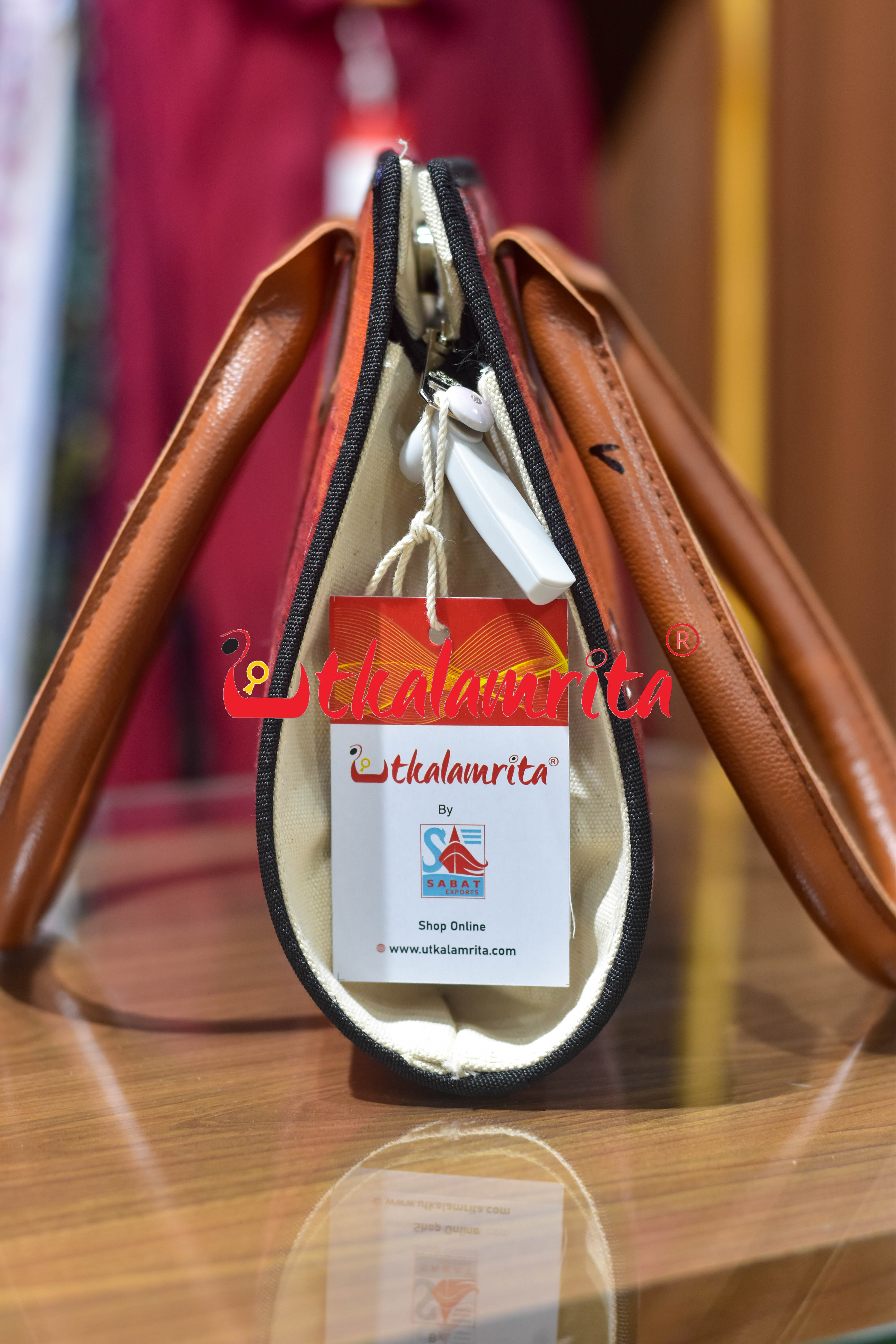 Maroon Orange Lines Trapezium Vanity Bag