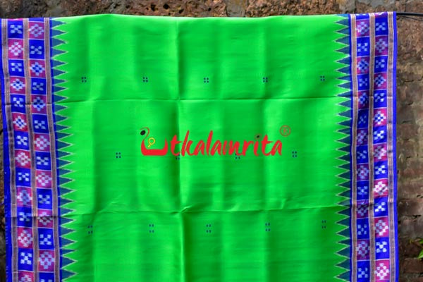 Leaf Green Purple Pink Double Border Pasapali Khandua Silk Saree