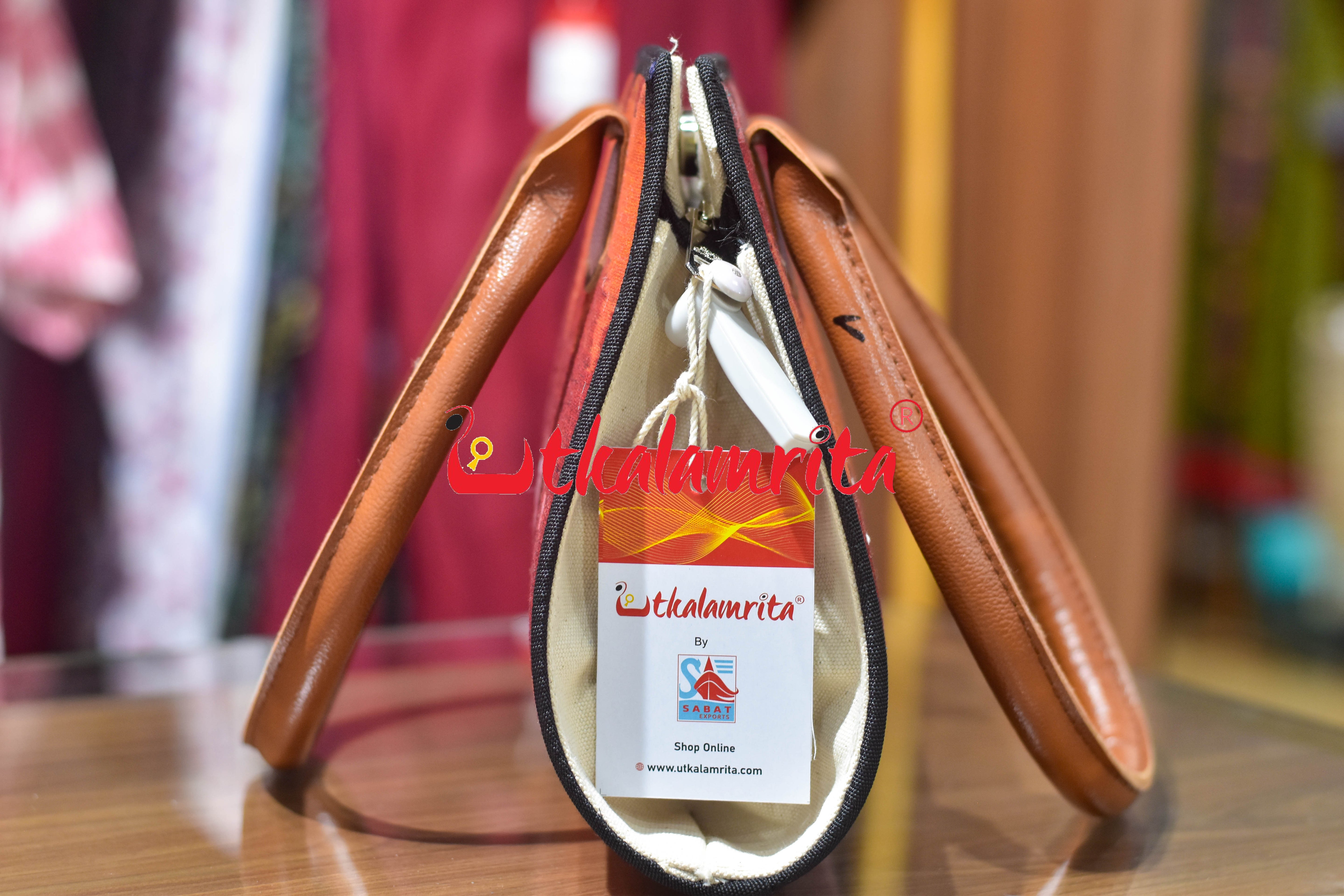 Maroon Orange Lines Trapezium Vanity Bag