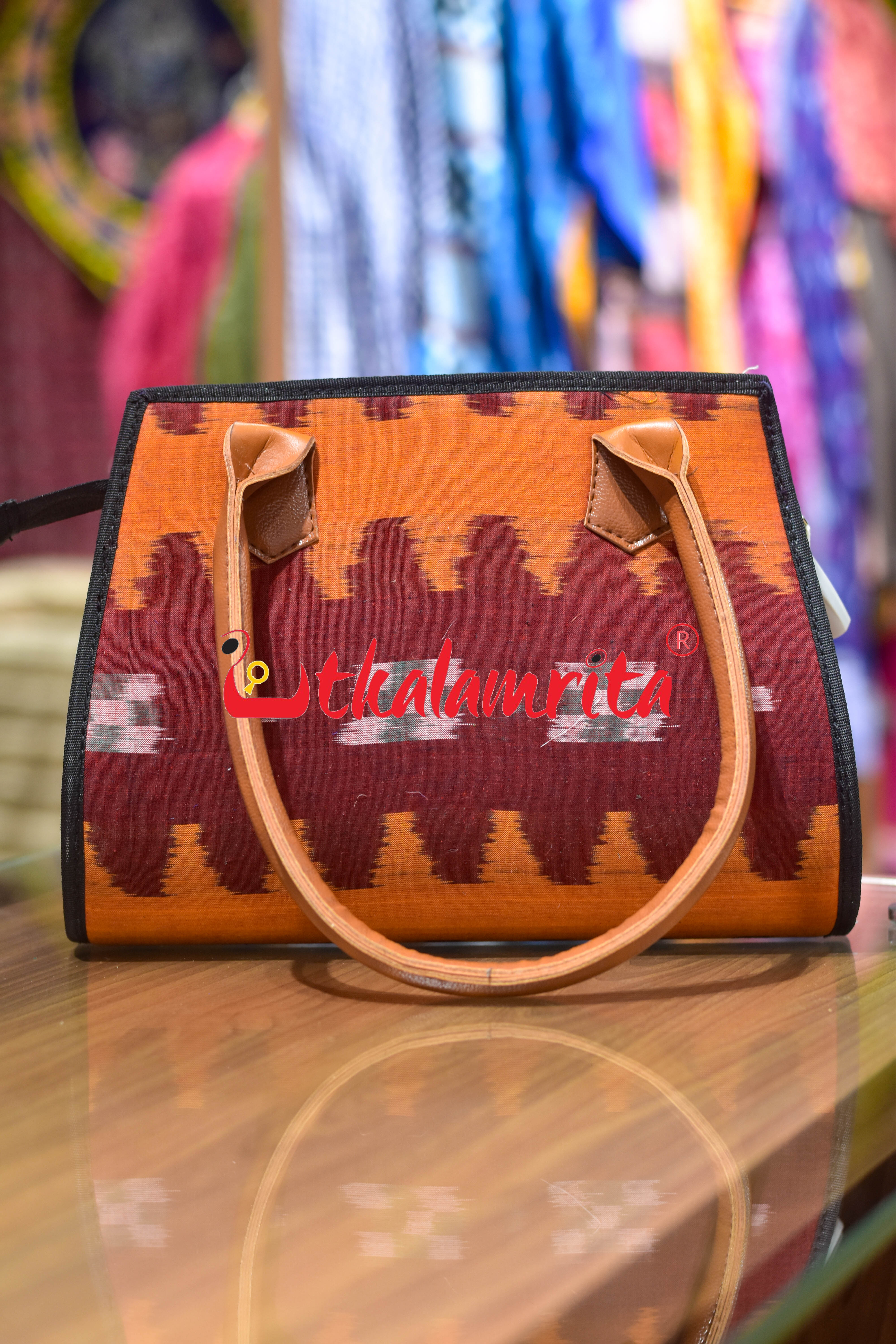 Maroon Orange Lines Trapezium Vanity Bag