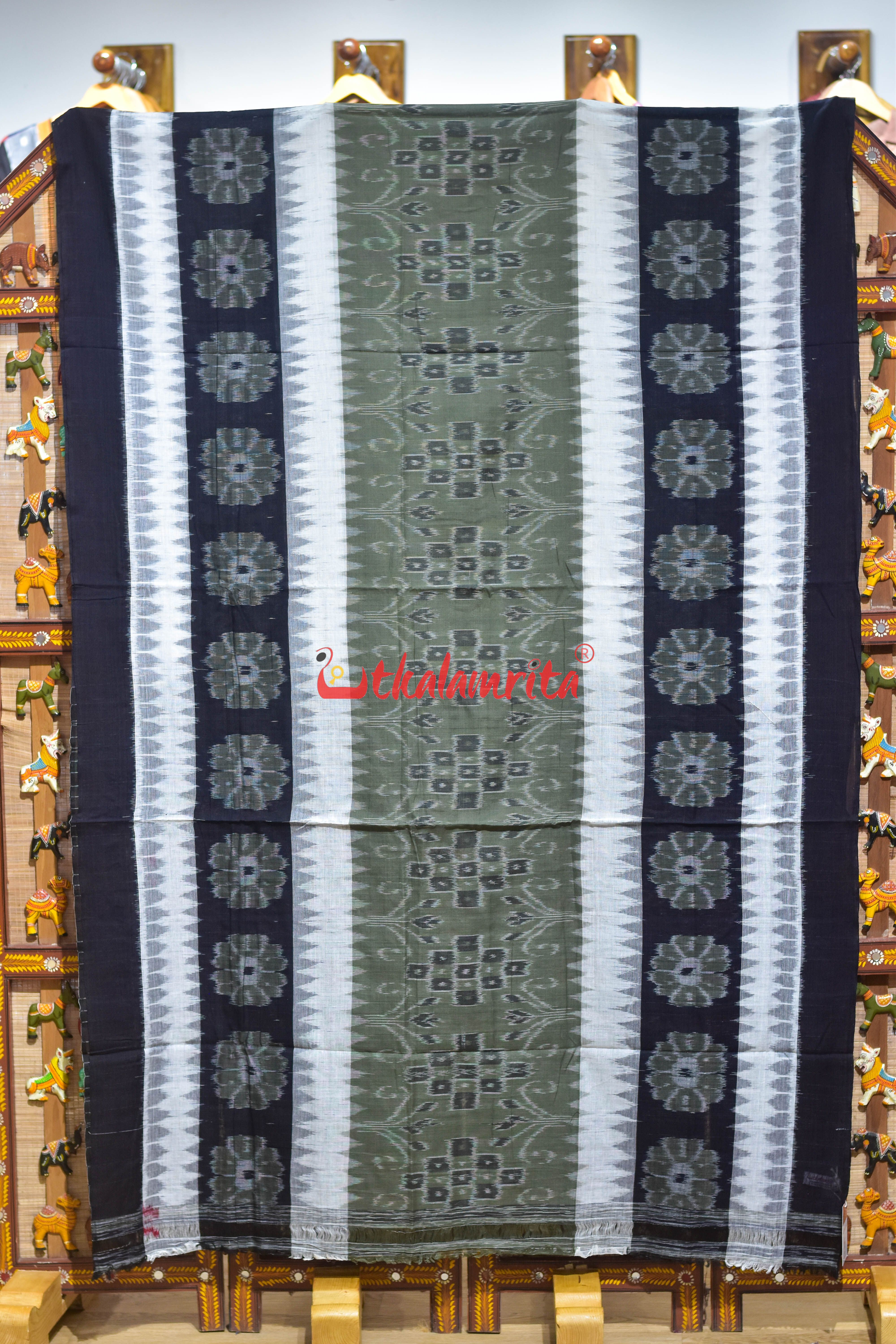 Olive 7D White Body Bandha Khandua Cotton Saree