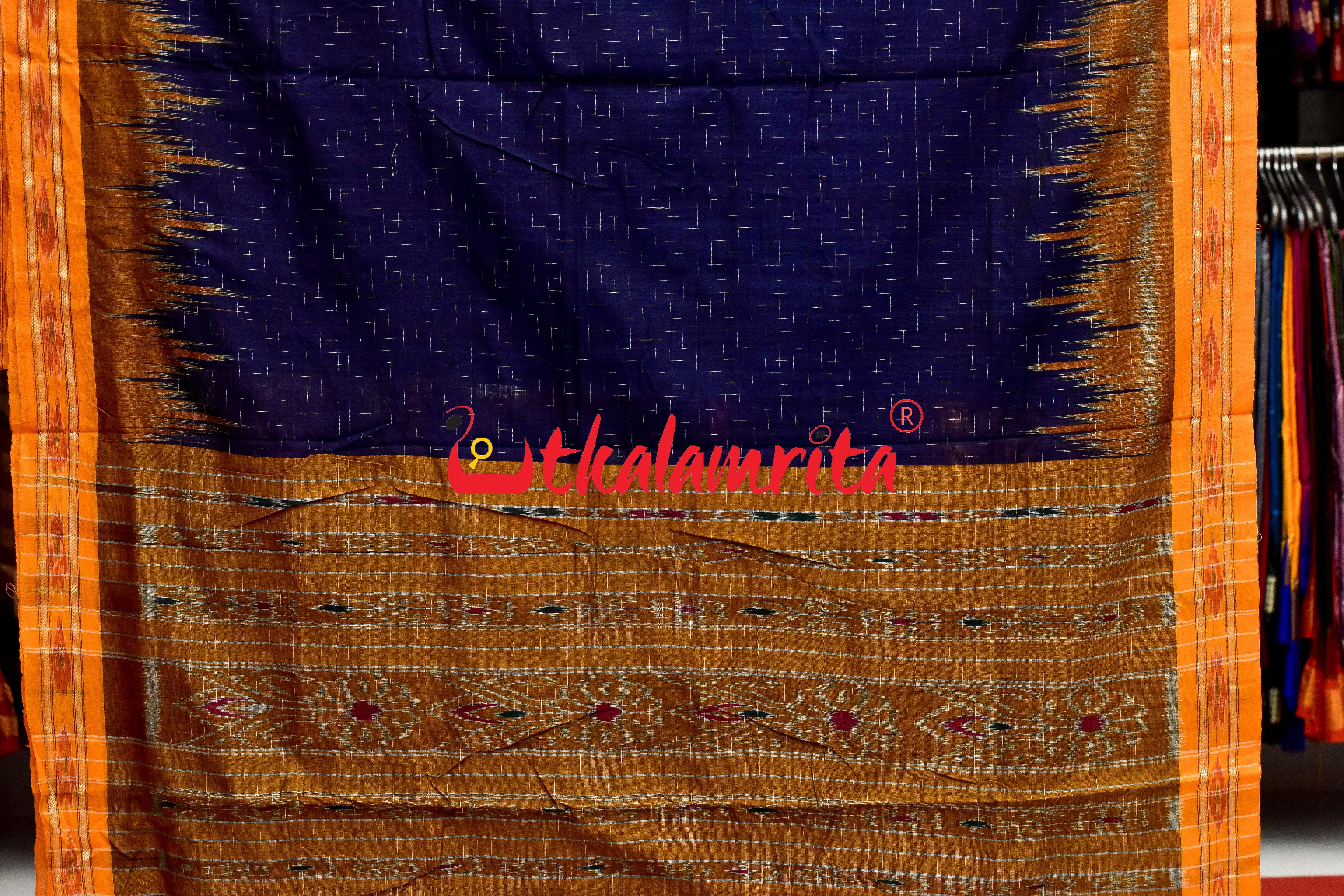 Navy Blue Yellow Jharana Khandua Cotton Saree