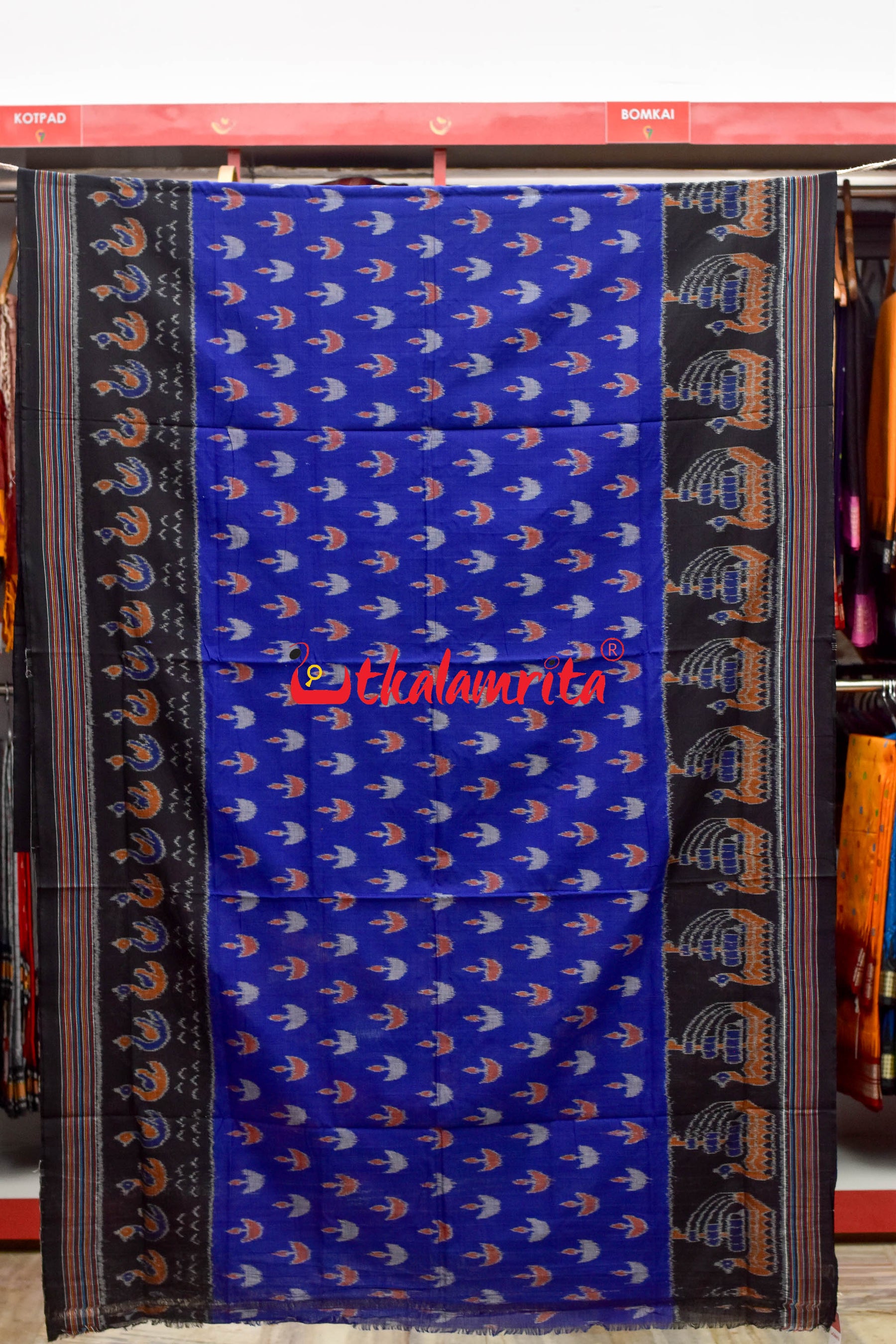 Deep Blue Boita & Ducks Khandua Cotton Saree