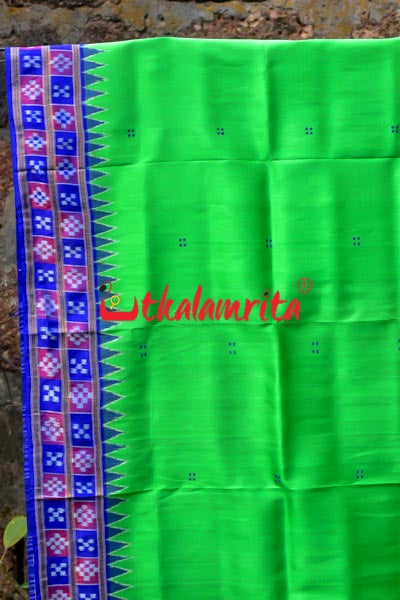 Leaf Green Purple Pink Double Border Pasapali Khandua Silk Saree
