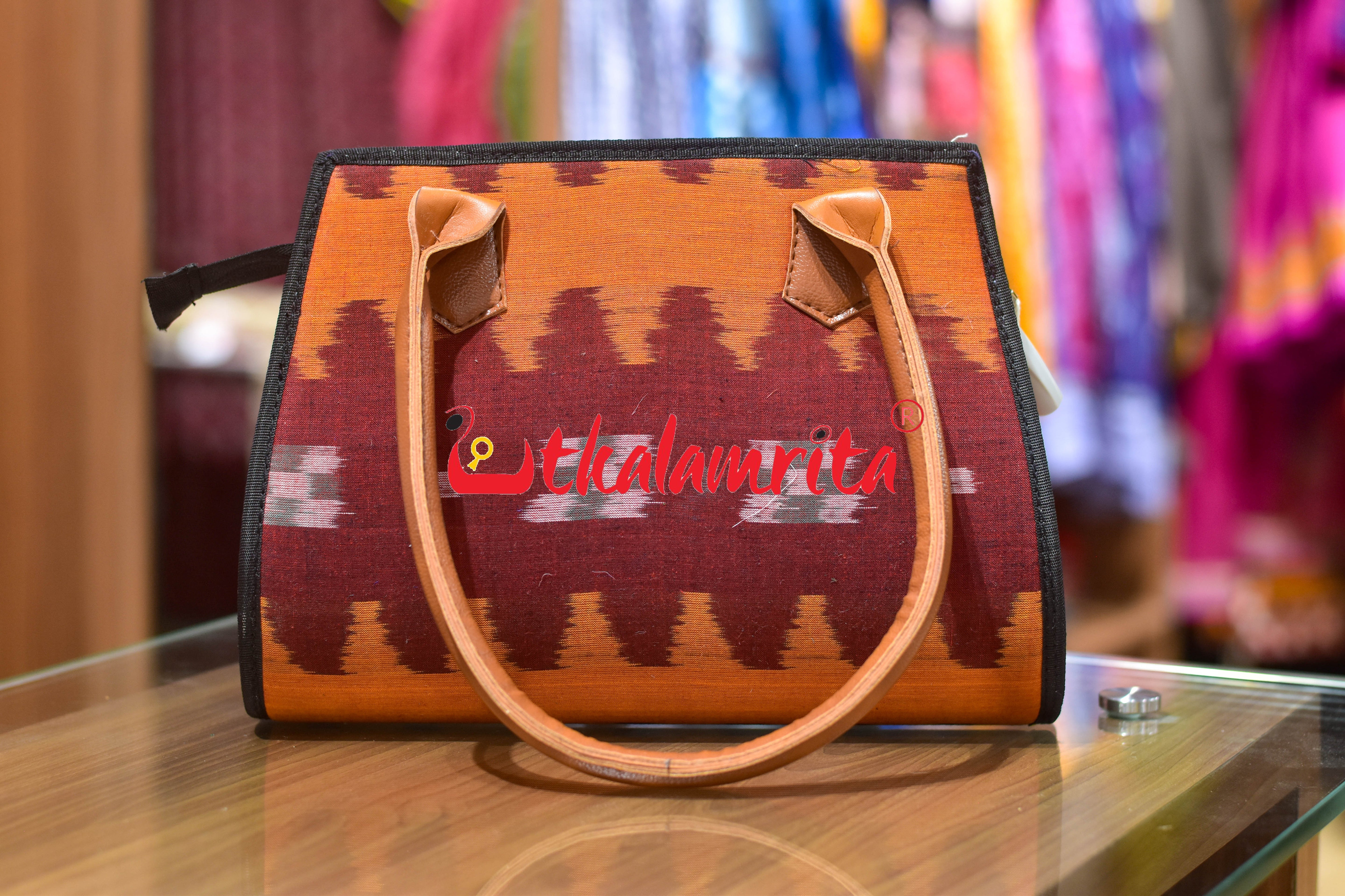 Maroon Orange Lines Trapezium Vanity Bag