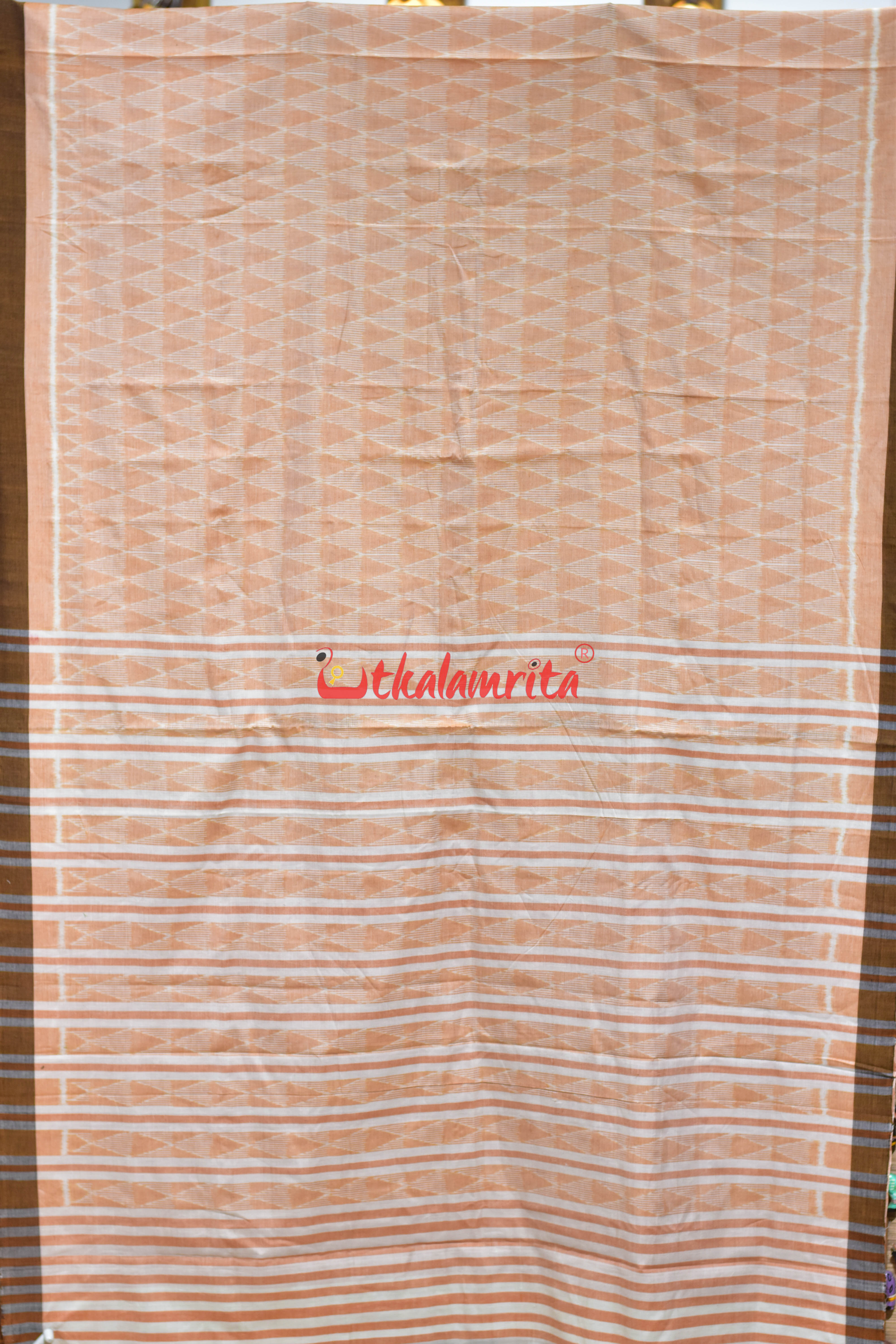 Peach Triangle Lines Khandua Cotton Saree