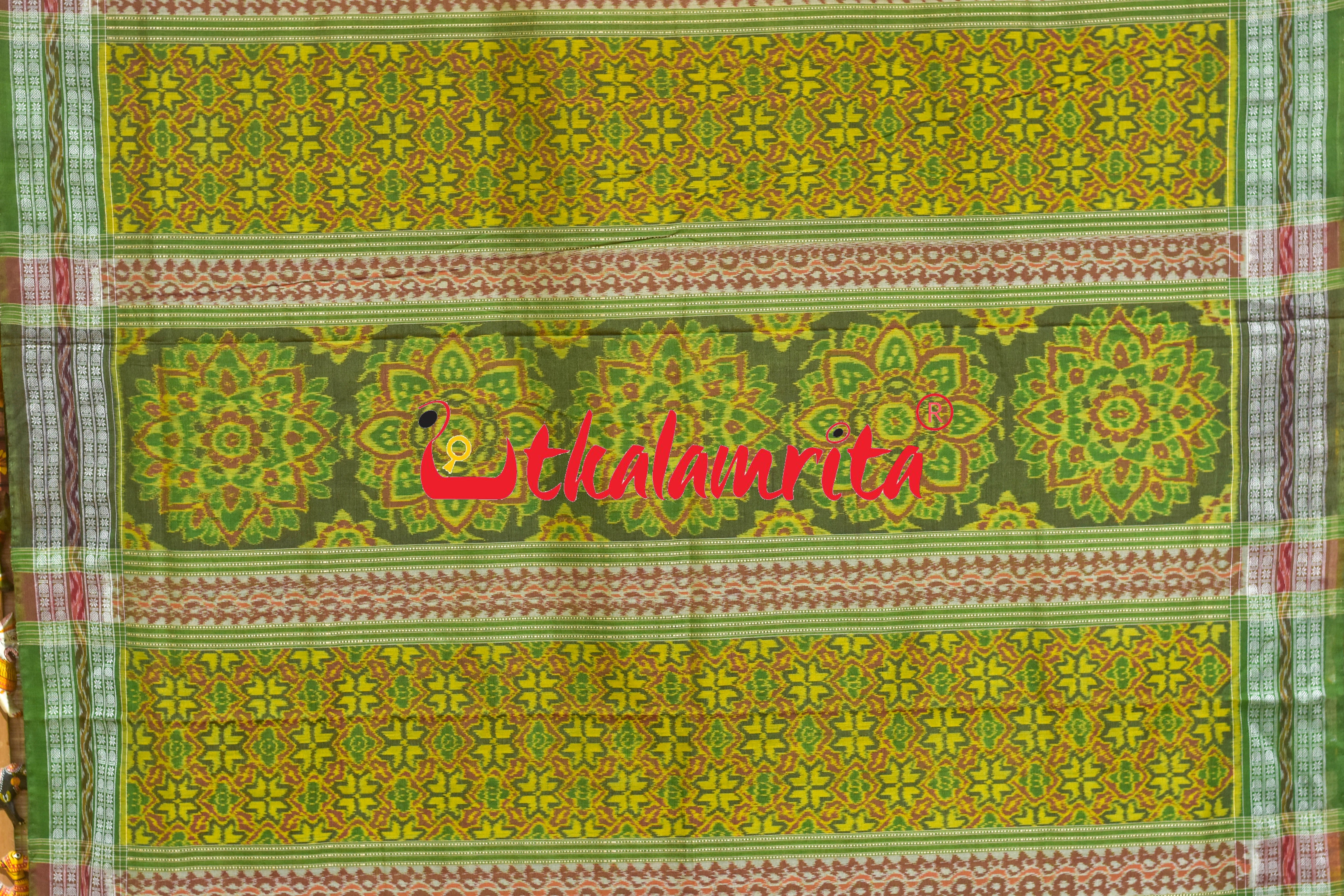 Rust Green Tribal Thikiri Sambalpuri Cotton Saree