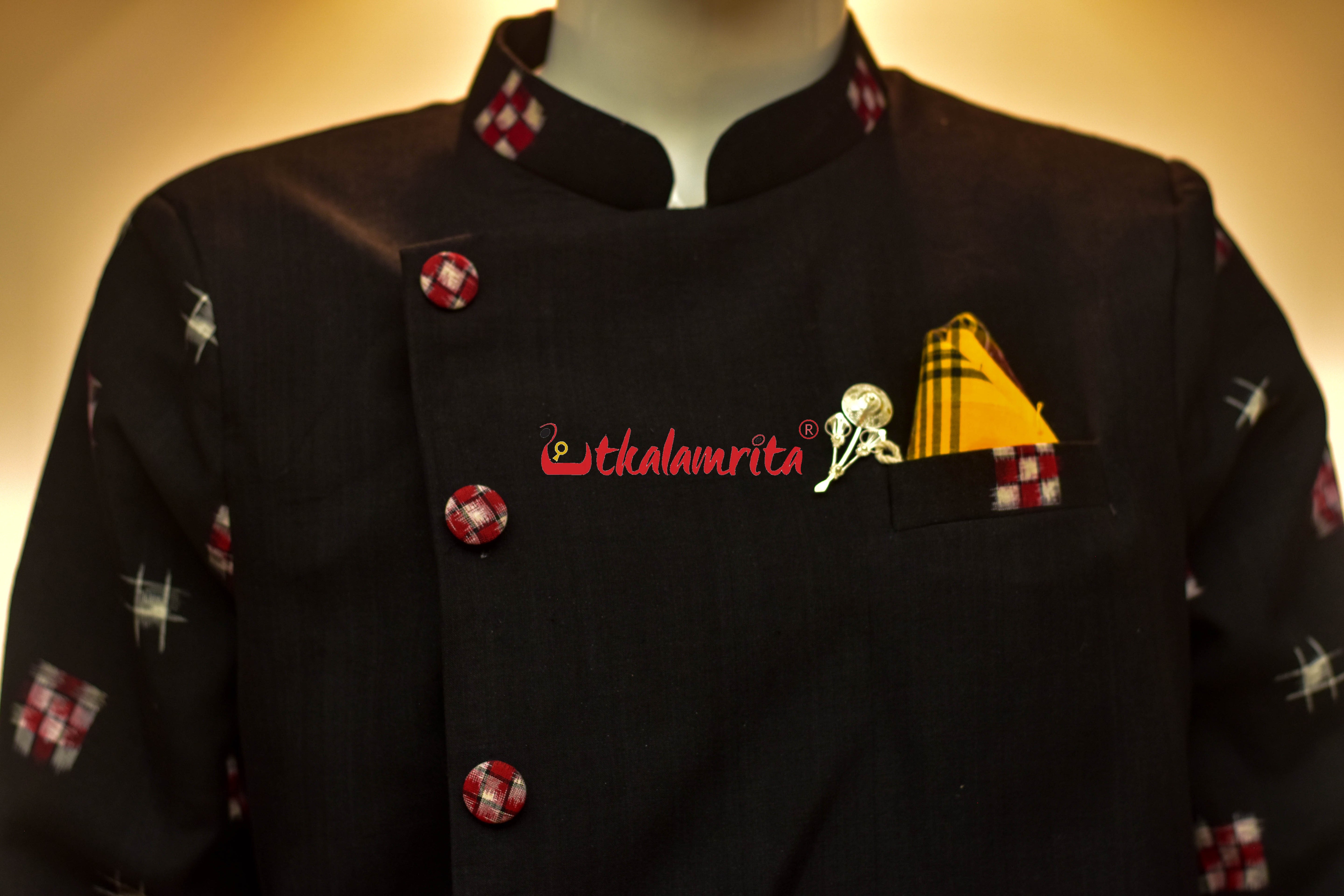 Plain Black with Star Sakta (Men's Sherwani)