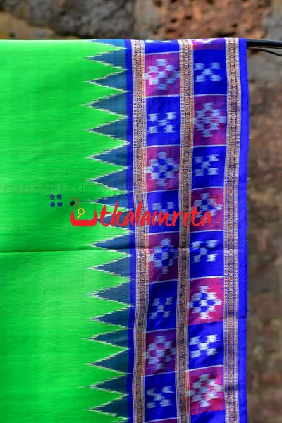 Leaf Green Purple Pink Double Border Pasapali Khandua Silk Saree