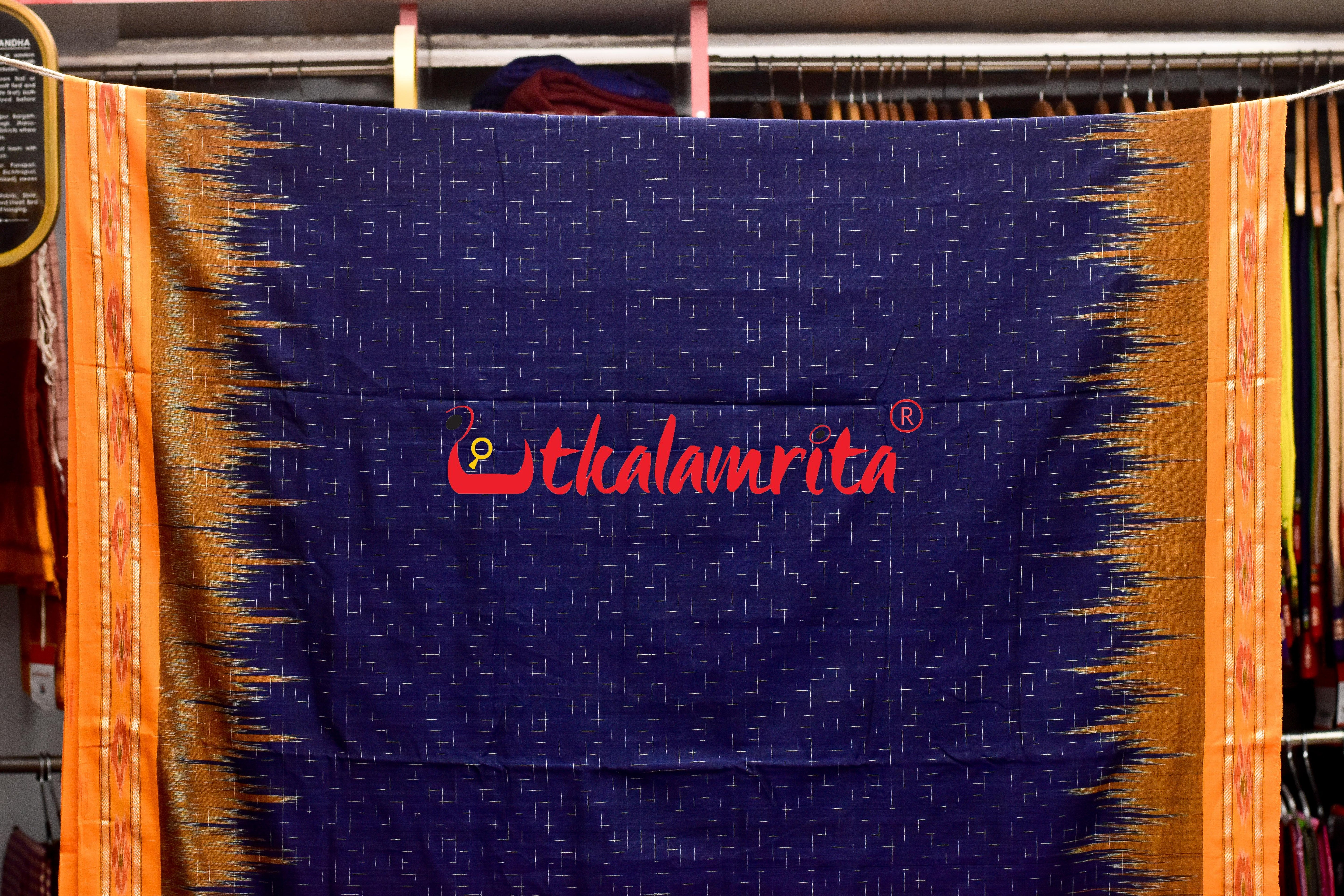 Navy Blue Yellow Jharana Khandua Cotton Saree